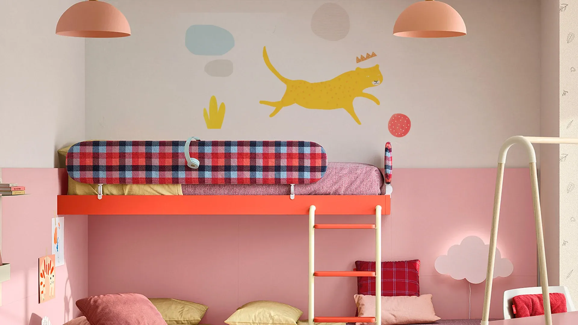 Sticker Leopard Nidi con leopardo giallo in cameretta rosa