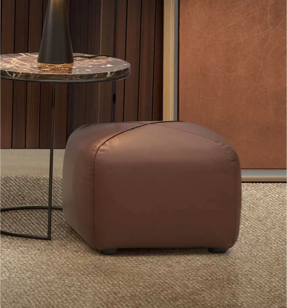Pouf rotondo Teti Rosini color cuoio