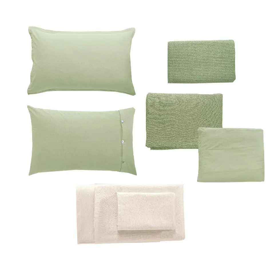 Coordinato letto Washed Cotton Rosini in toni verdi