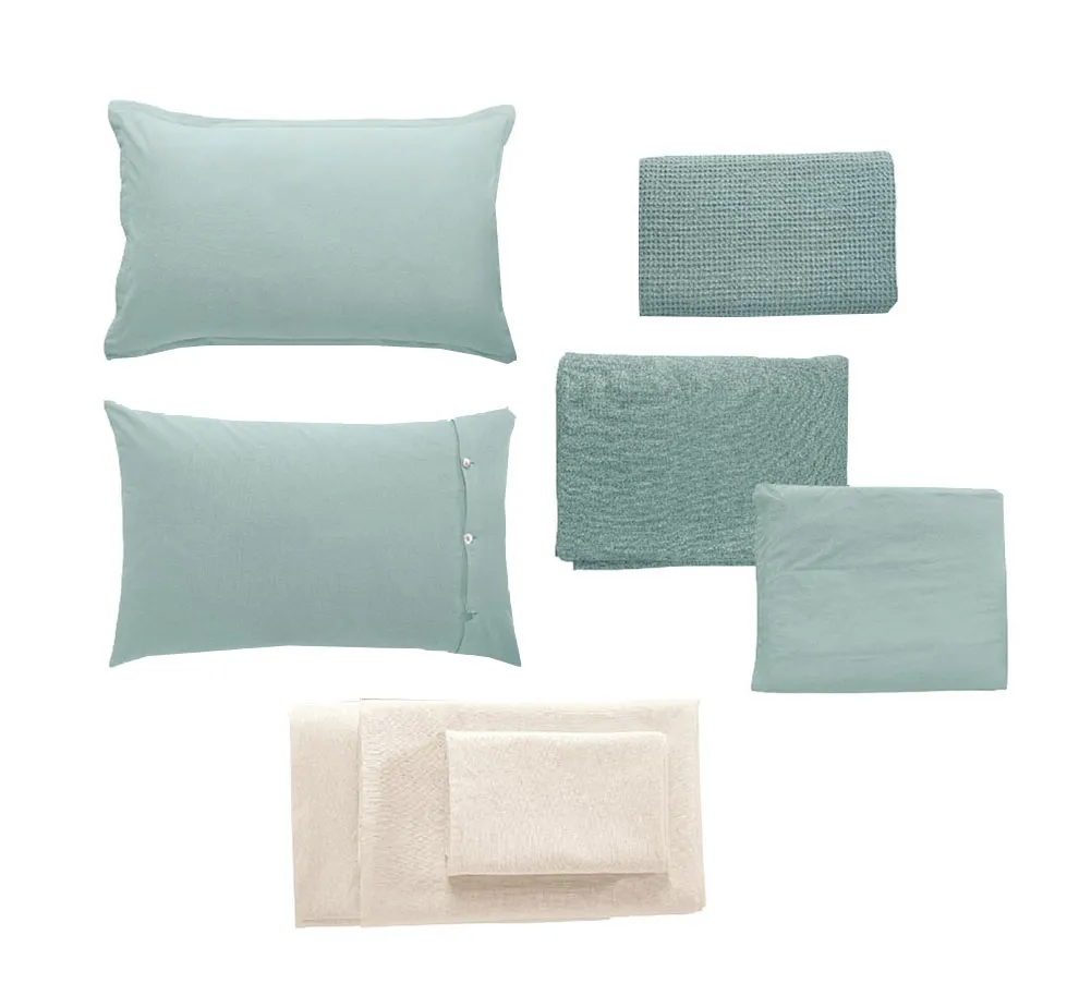 Coordinato letto Washed Linen Rosini azzurro