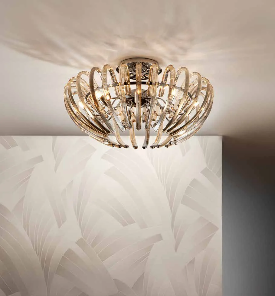 Plafoniera Ariadna Schuller con barre di cristallo champagne