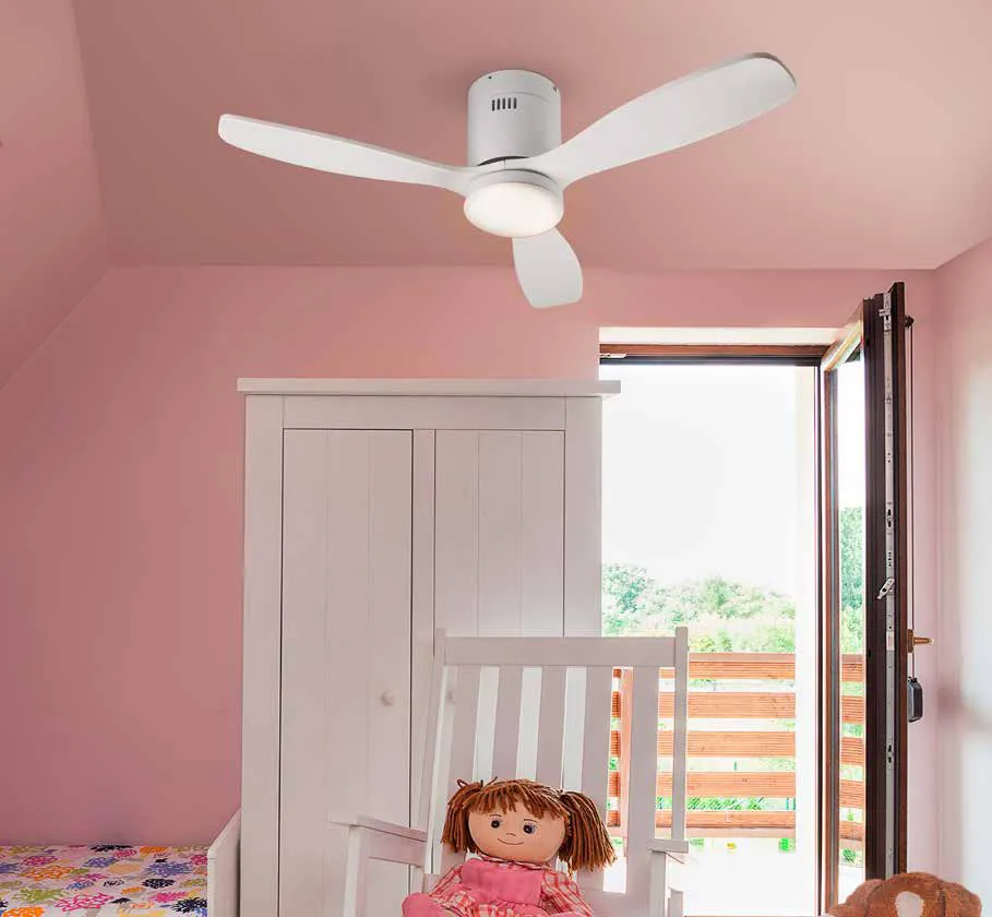 Ventilatore Siroco Schuller bianco in una cameretta rosa