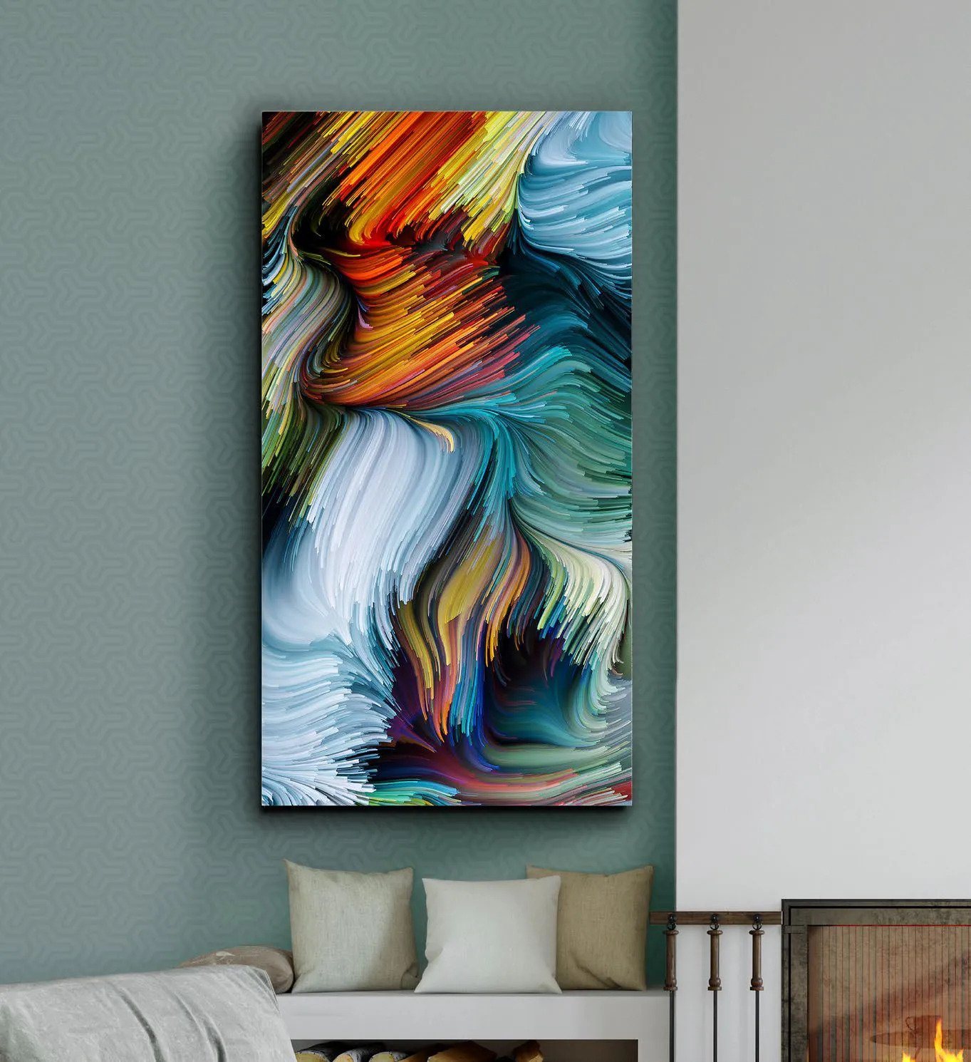 Quadro fotografico Simbiosis Schuller verticale con vortici colorati