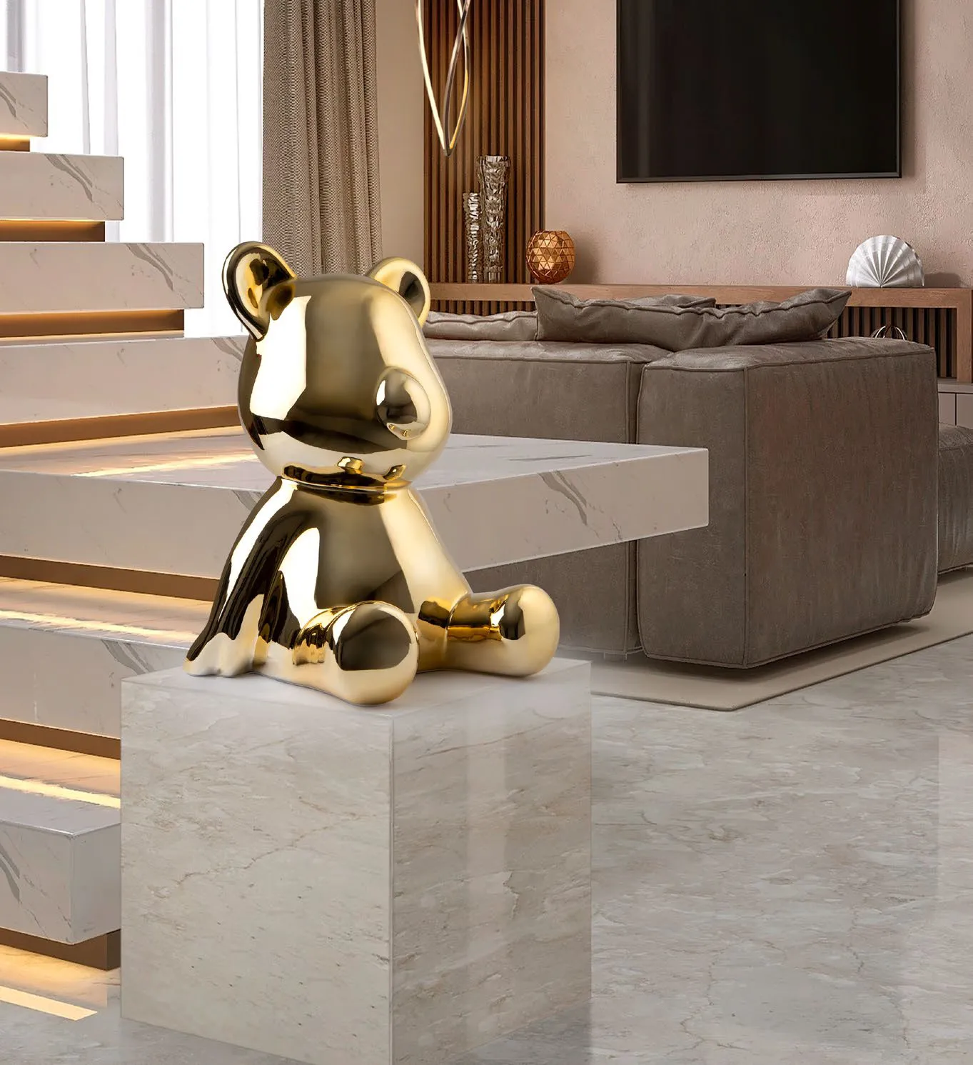 Orsetto decorativo Osito Schuller oro su un piedistallo