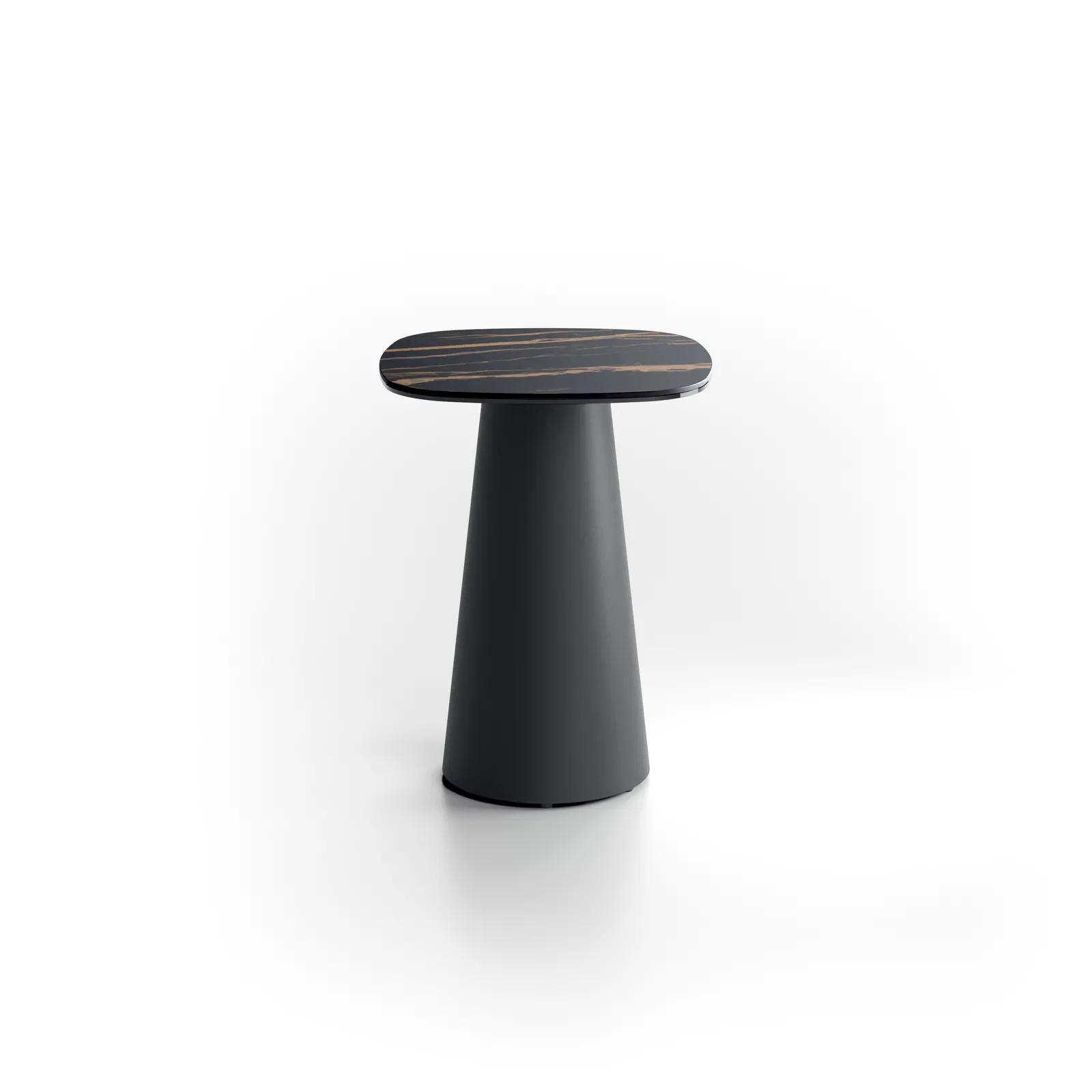 Tavolino Pillar piccolo Stones Portoro nero con colonna nera su fondo bianco