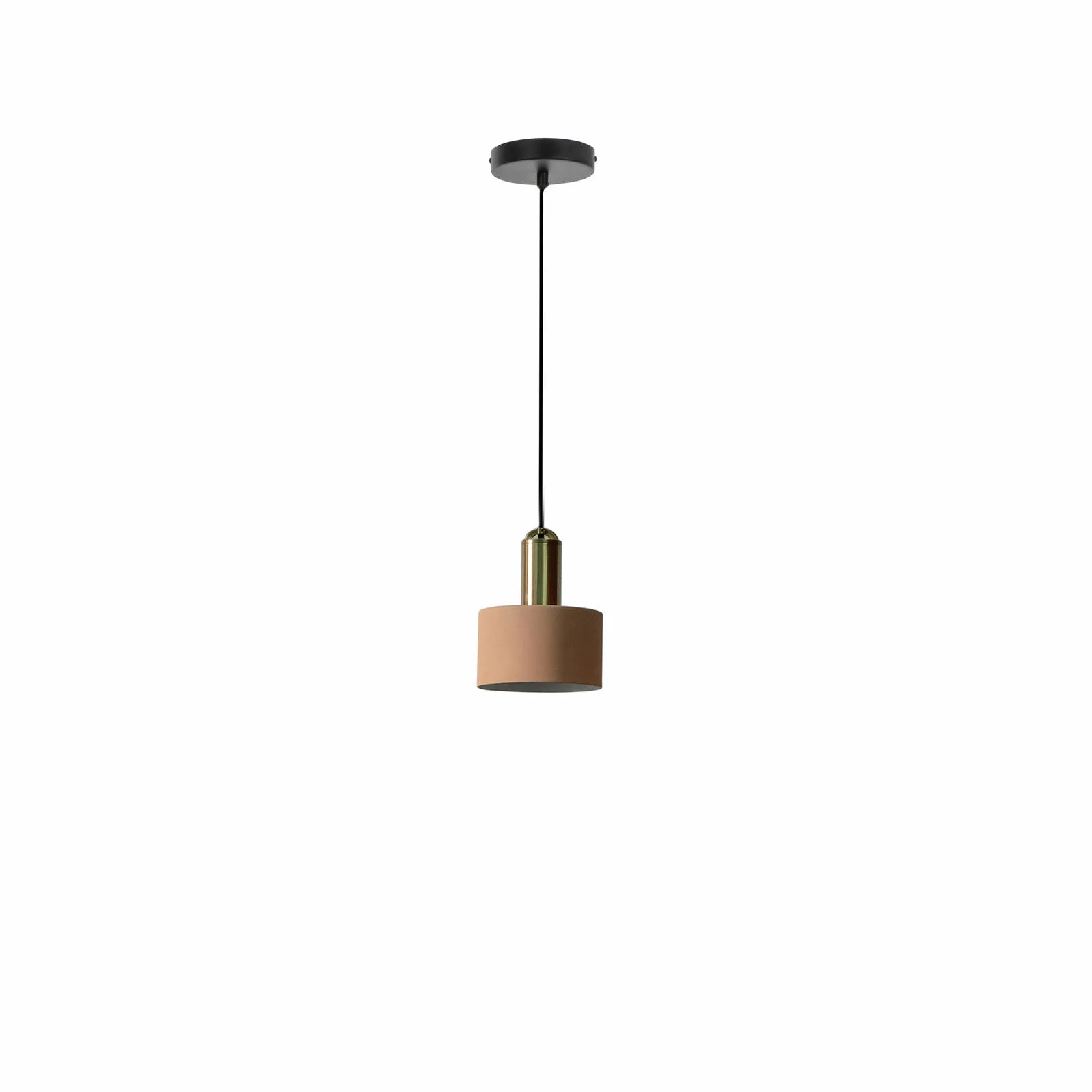 Lampada a sospensione Sirio Stones rosa e ottone su fondo bianco