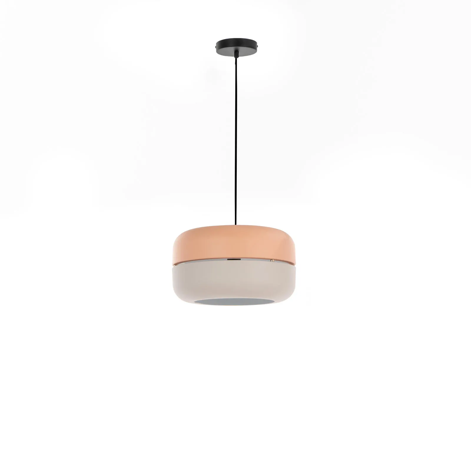 Lampada a sospensione Idra Stones rosa e grigia su fondo bianco