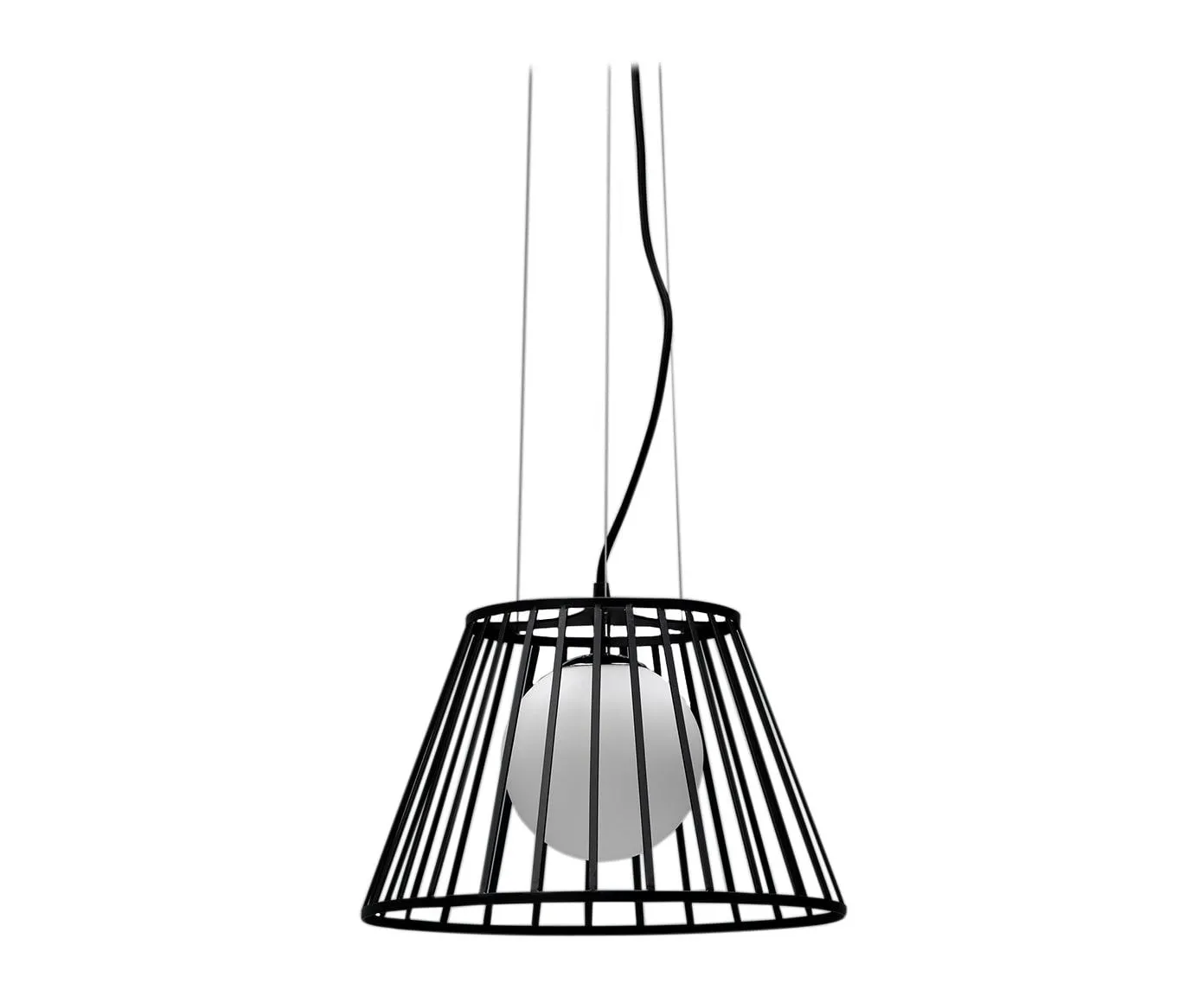 Lampada a sospensione Cage Stones nera a gabbia su fondo bianco