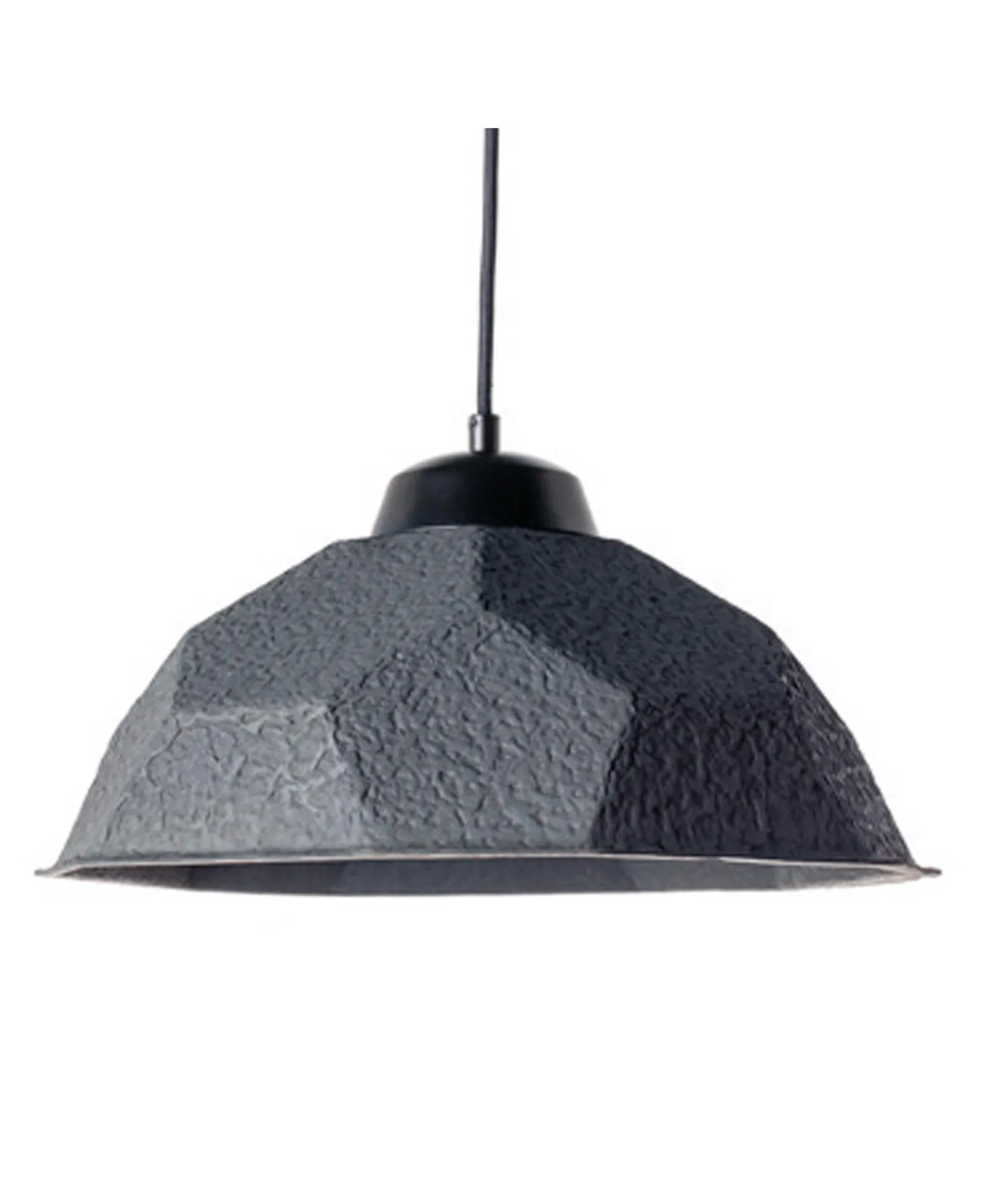 Lampada a sospensione Egg Stones in cartone nero su fondo bianco