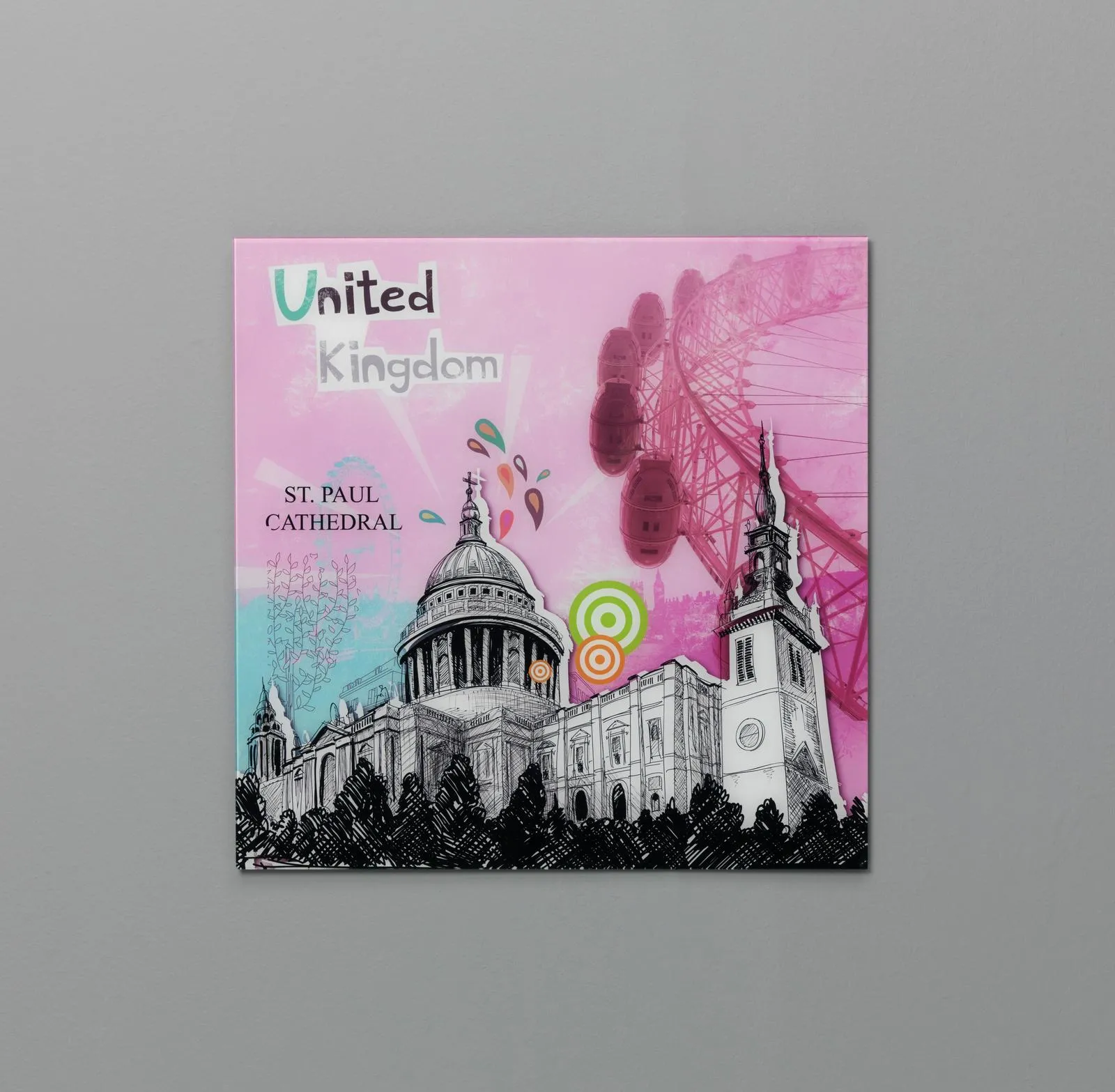 Stampa su vetro Stones 1047/A con la cattedrale di St Paul su fondo rosa
