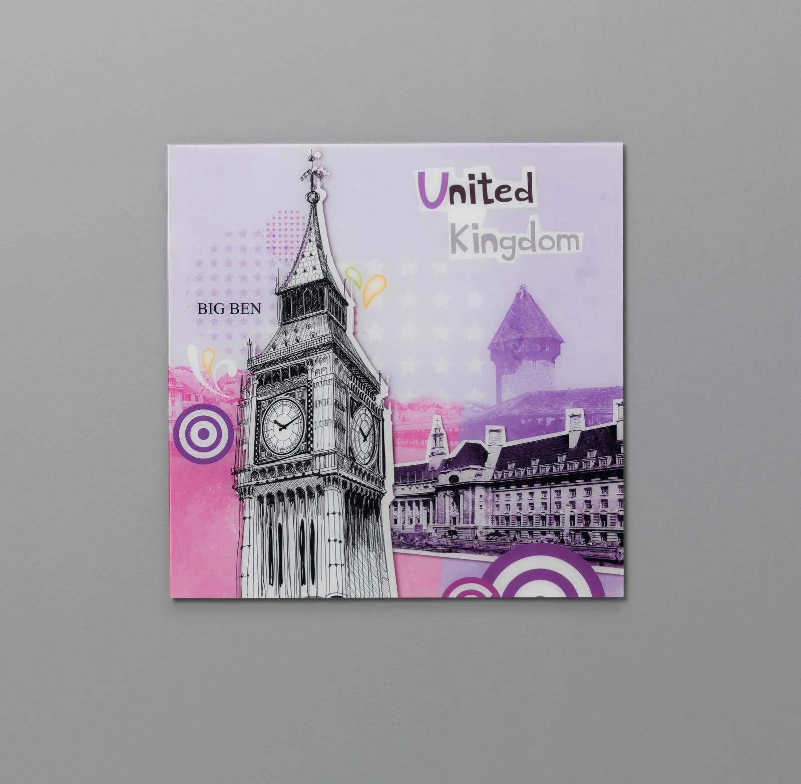 Stampa su vetro Stones 1047/B con il Big Ben su fondo lilla