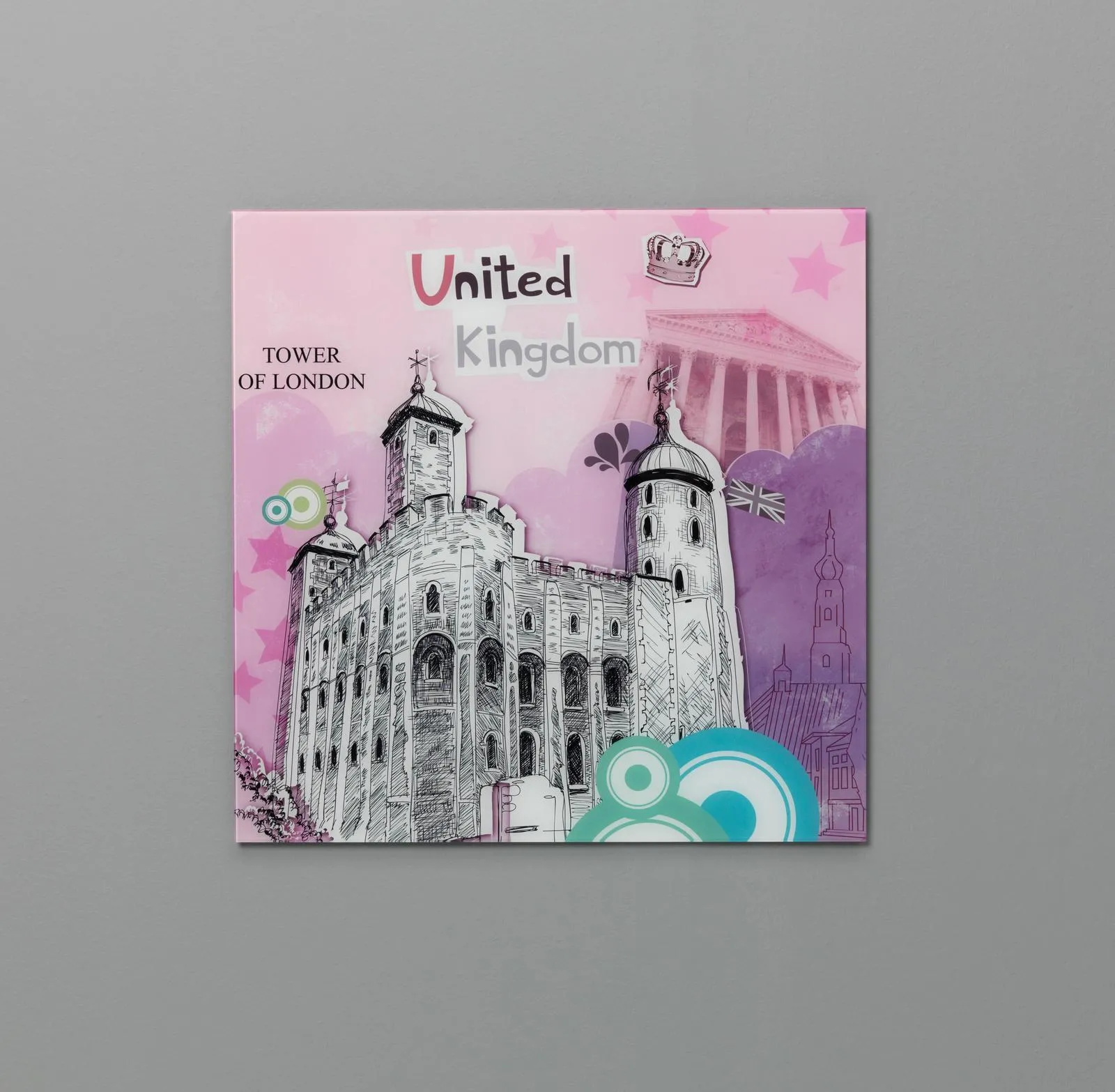 Stampa su vetro Stones 1047/C con la Torre di Londra su fondo rosa