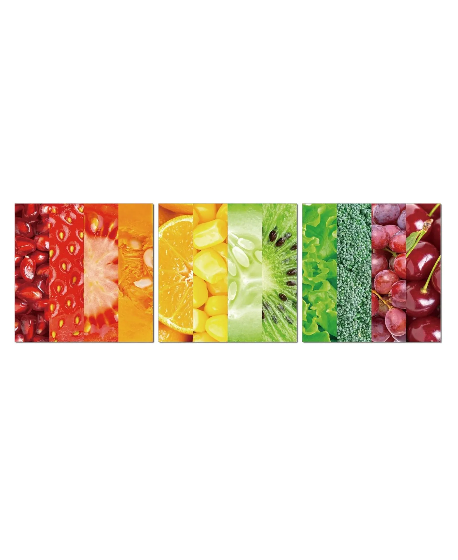 Stampa su vetro QU/329 Stones con strisce di frutta e verdura colorate su fondo bianco