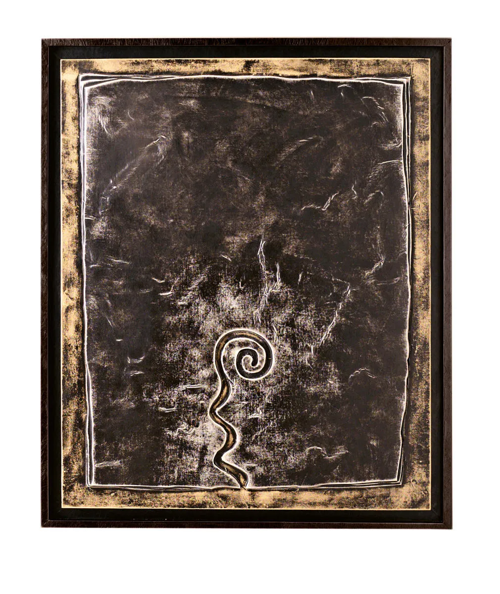 Quadro a olio QU/036/F Stones nero con spirale bianca e bordo dorato