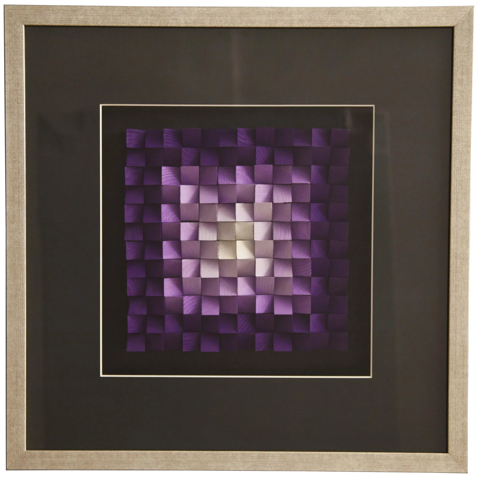 Quadro 3D QU/209 Stones quadrato con tasselli viola in cornice argento