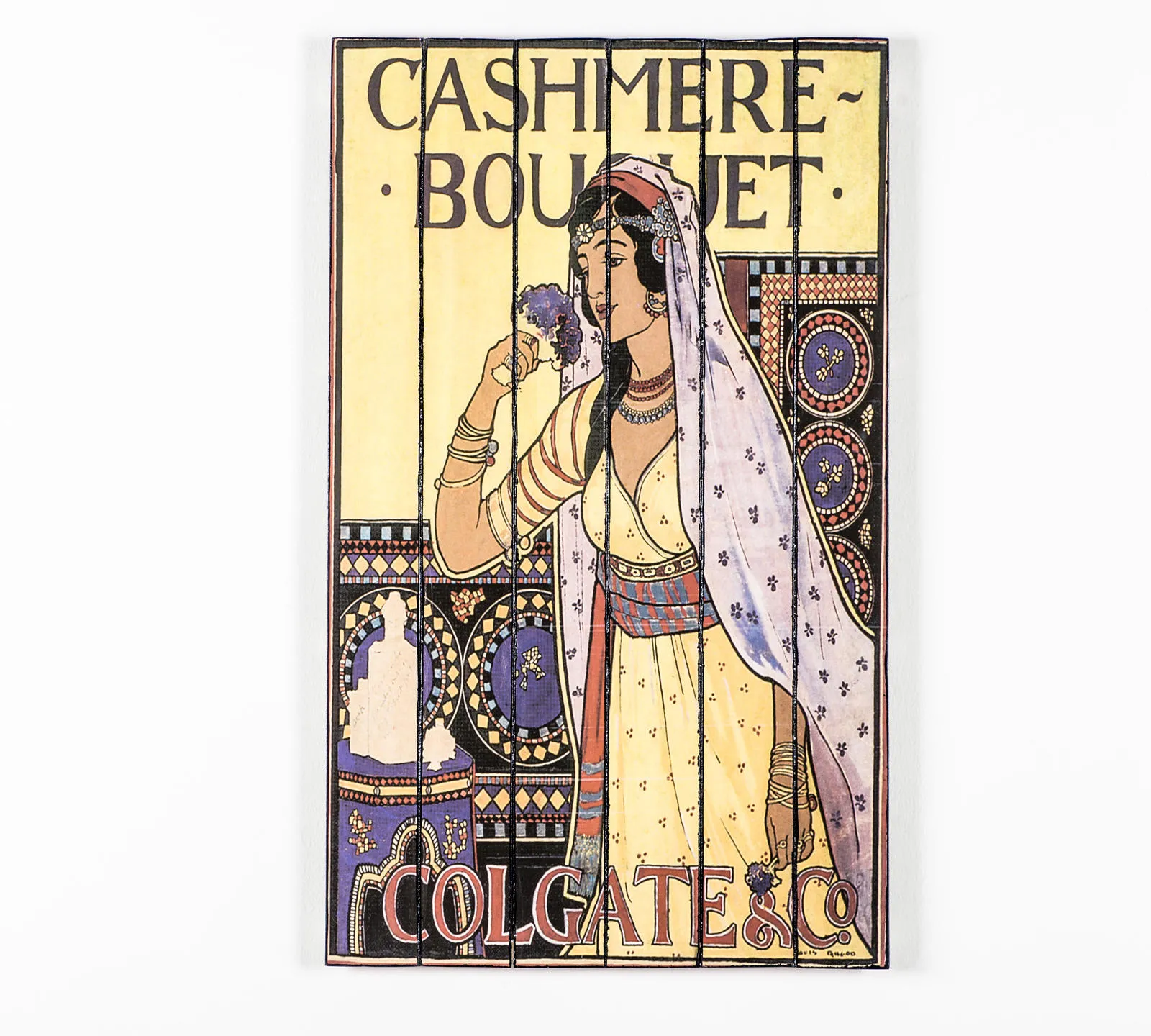 Pannello in legno Cashmere Bouquet Stones con donna in sari e cornici decorate