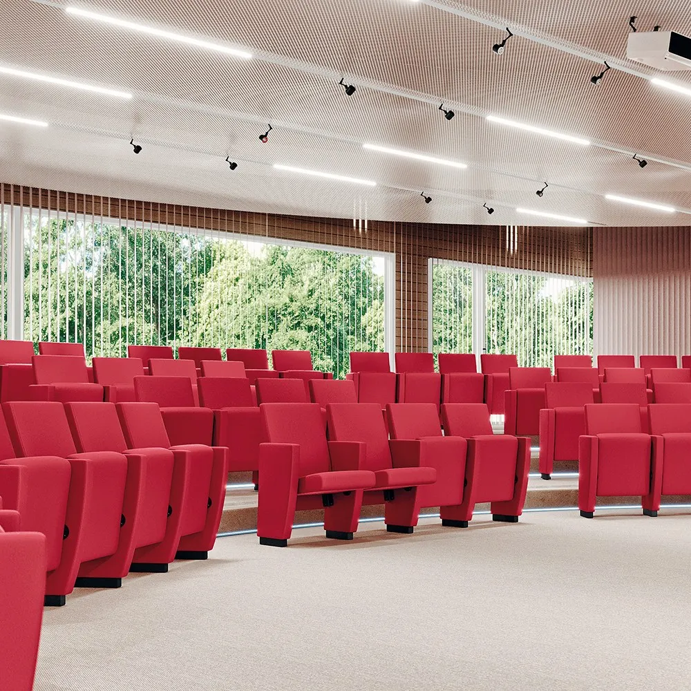Sala con poltrone da teatro Aura Premium 300 Compir rosse disposte in file