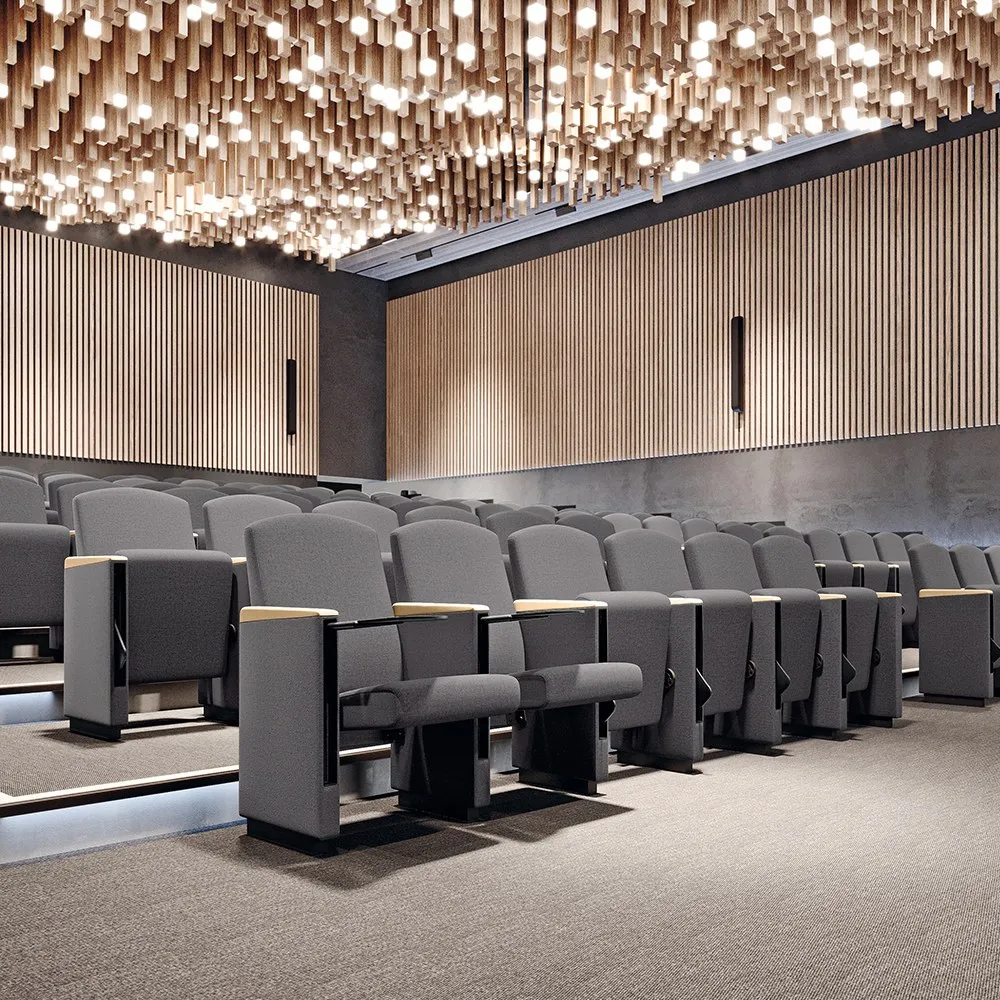 Auditorium con poltrone Aura Premium 200 Compir grigie e tavolette di scrittura
