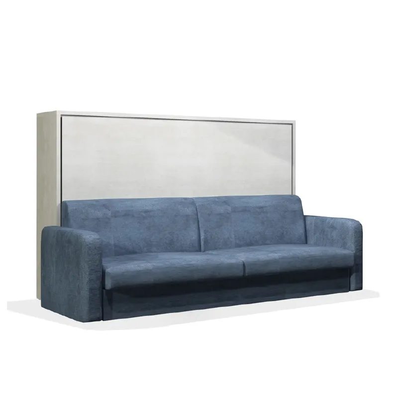 Divano Soft 2B Italia blu con letto a scomparsa chiuso su fondo chiaro