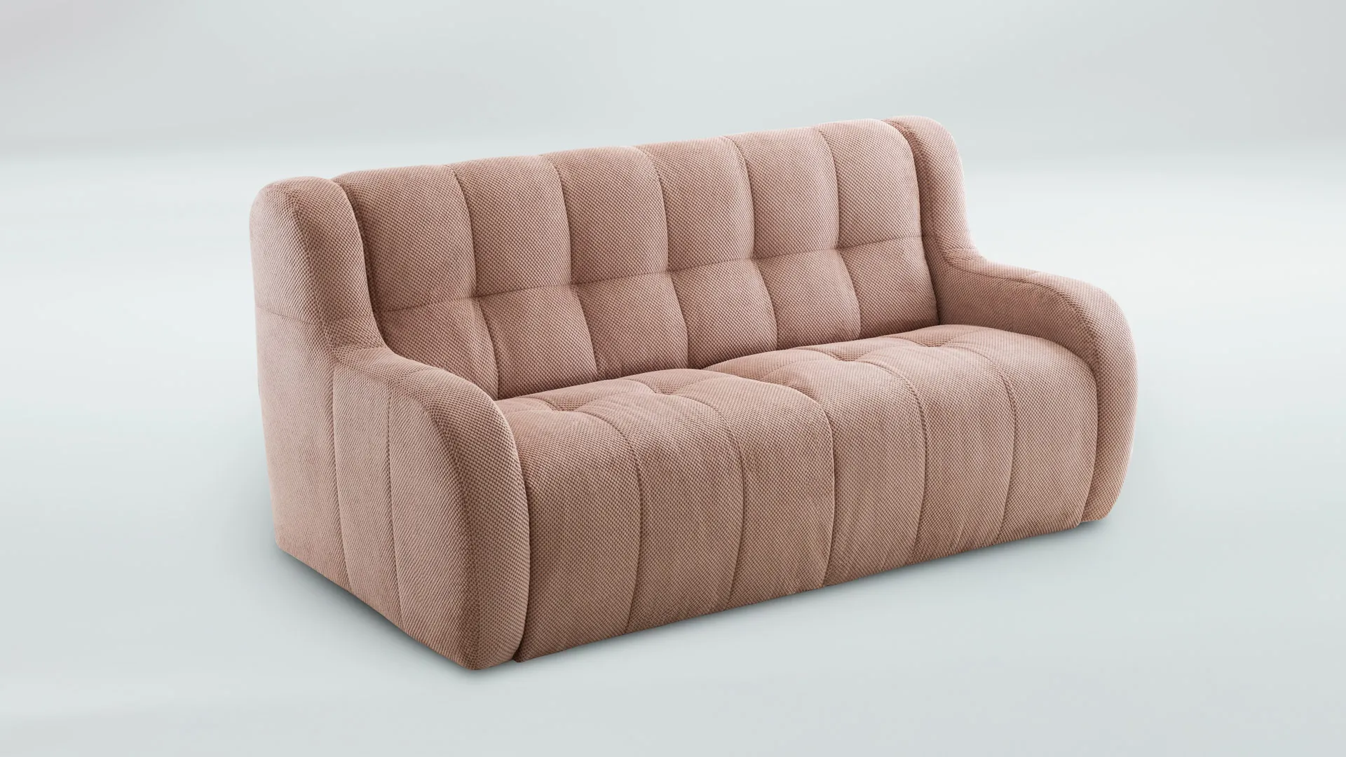 Divano letto Bloom Aerre Divani rosa antico con braccioli tondi, su fondo bianco