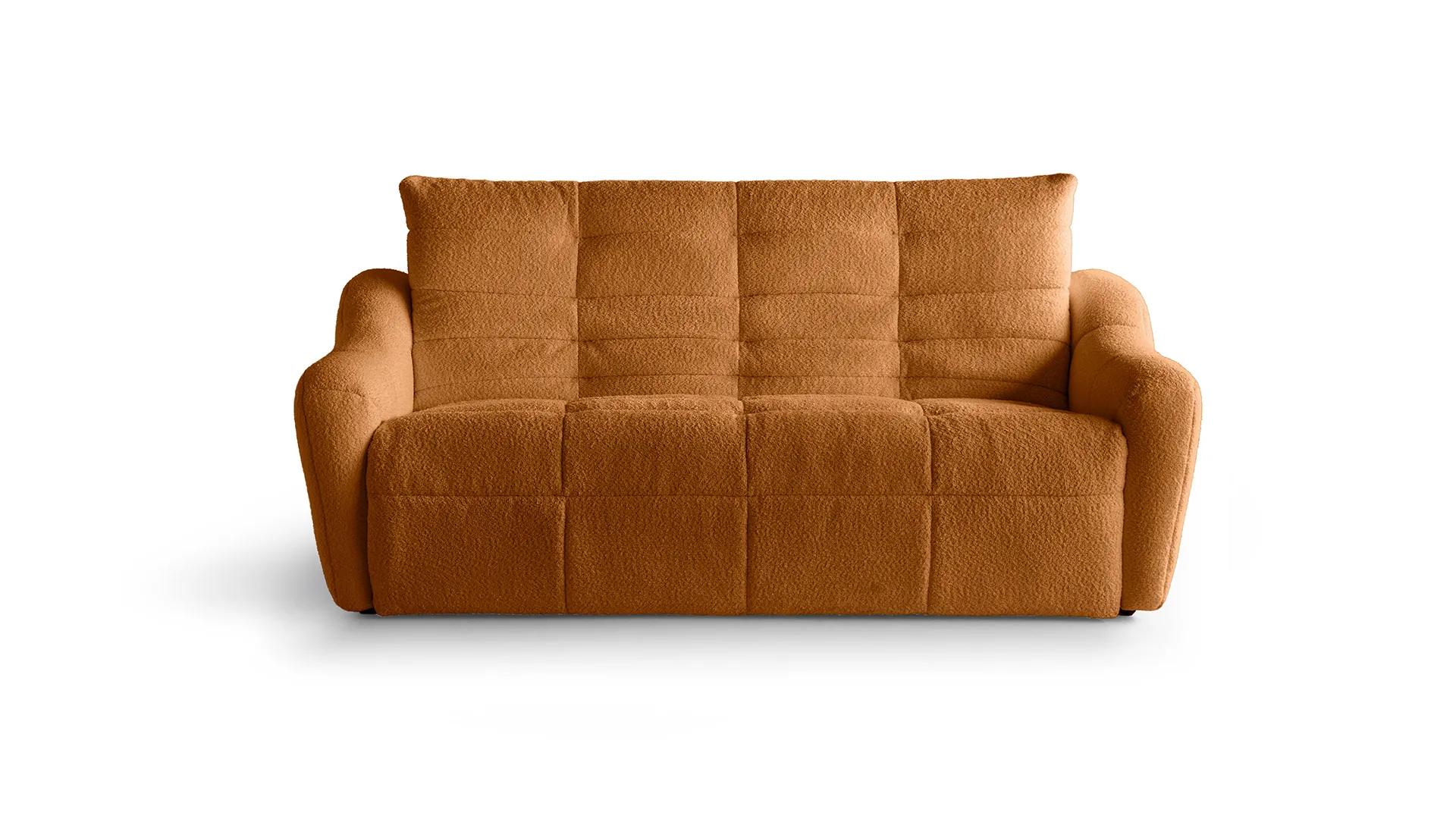 Divano letto Shape Aerre Divani arancio con schienale trapuntato, su fondo bianco