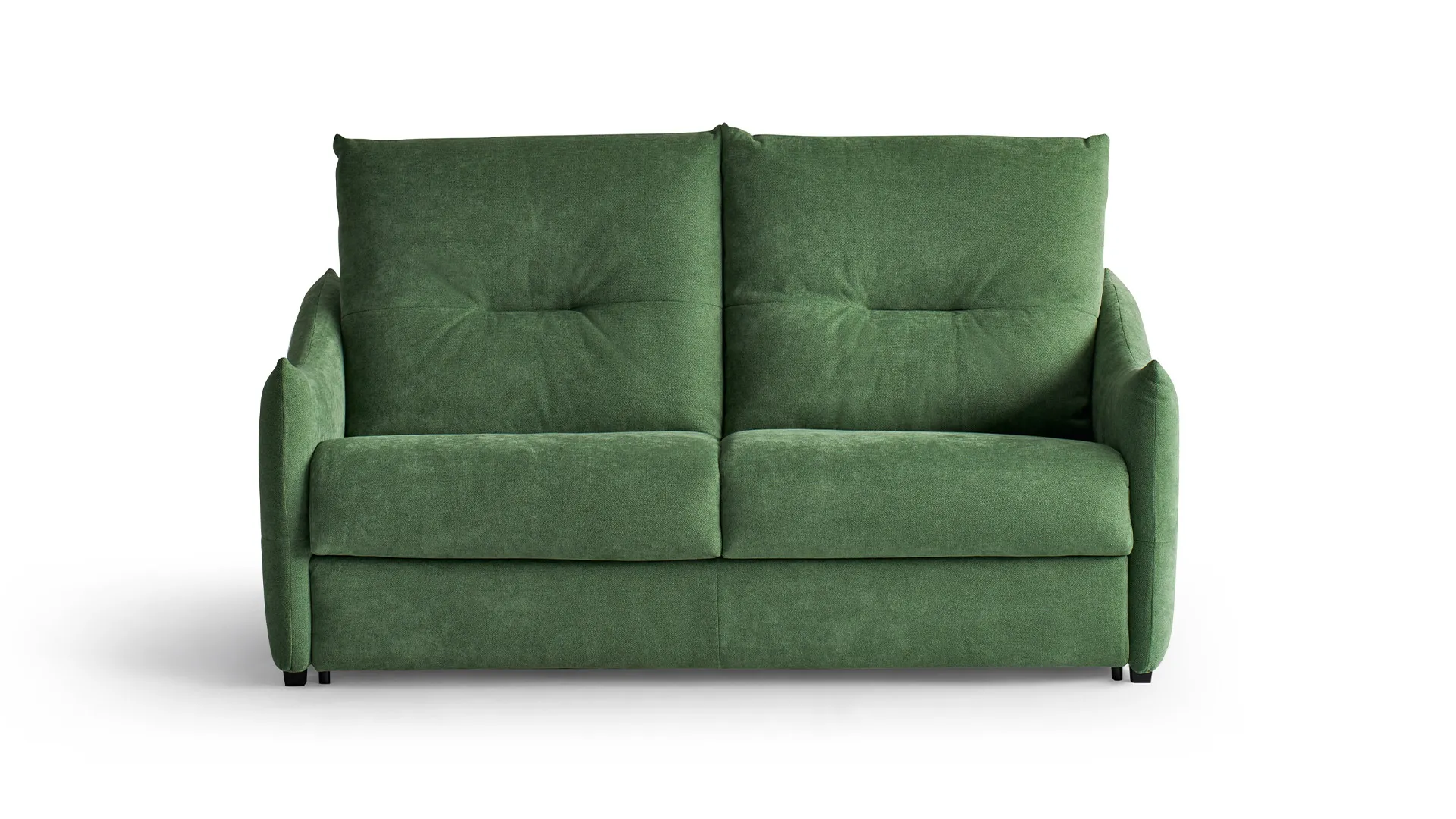 Divano letto Adami Aerre Divani verde tre posti con schienale trapuntato, su fondo bianco