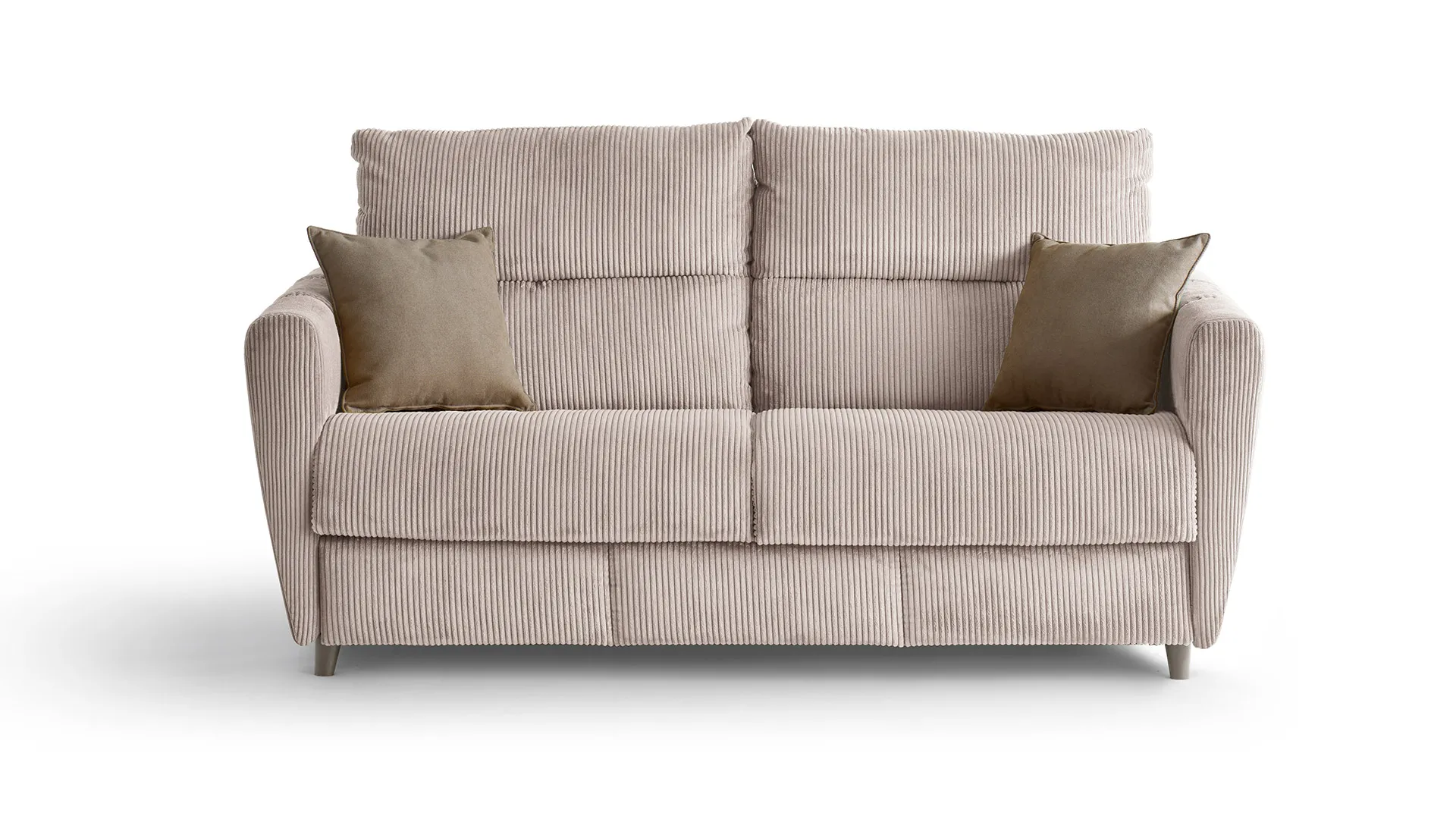 Divano letto Ellen Aerre Divani beige con schienale a fasce, su fondo bianco