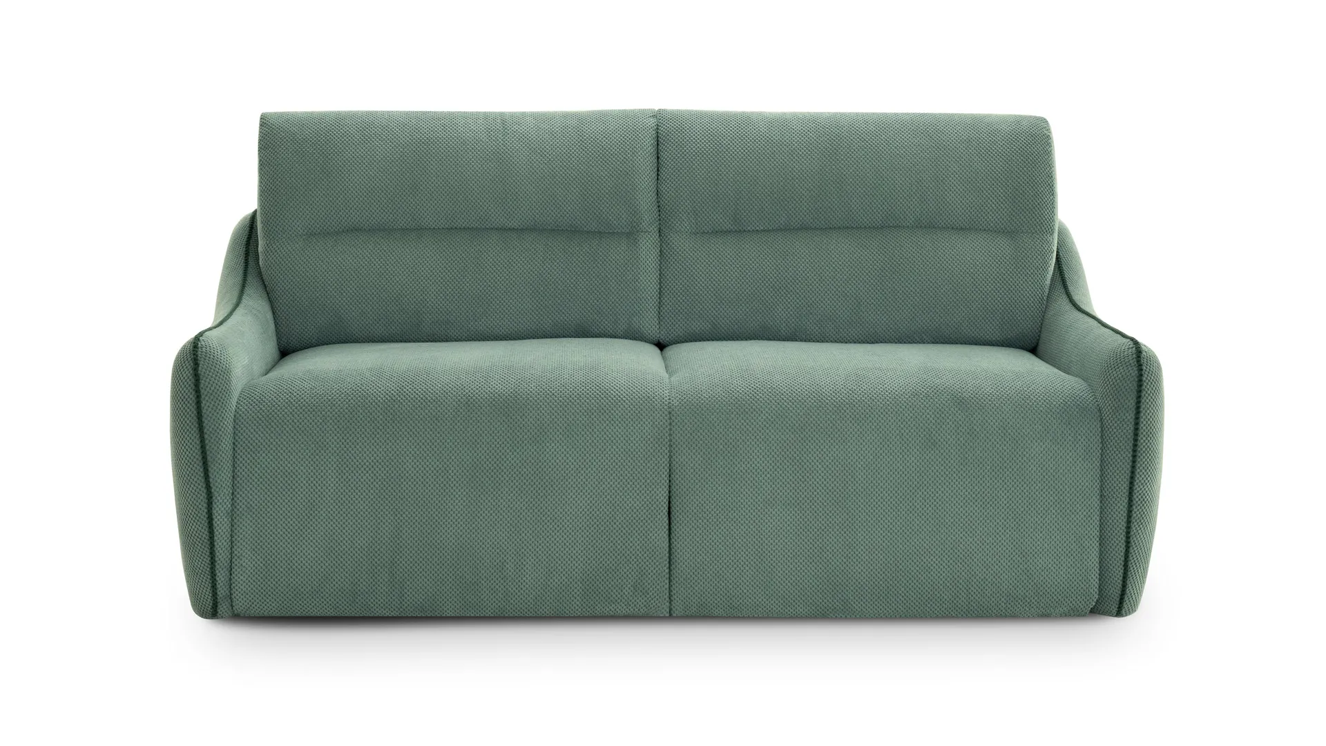 Divano letto Cherry Aerre Divani verde a coste visto di fronte, su fondo bianco
