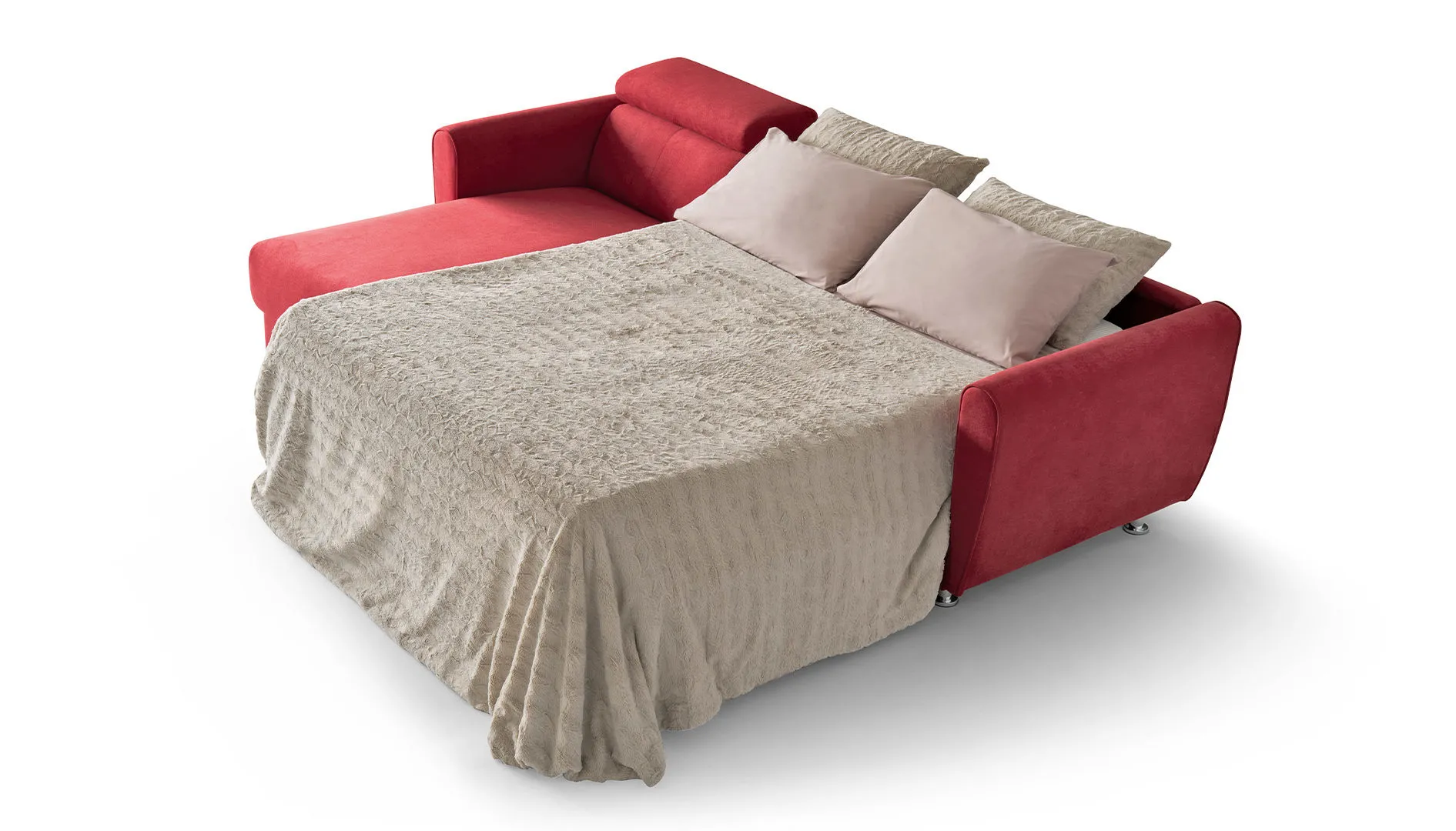 Divano letto Gina Style Aerre Divani rosso aperto con copriletto e cuscini