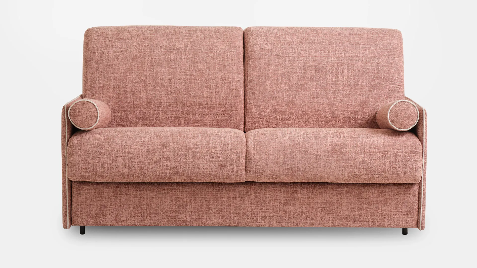 Divano letto Vicky Aerre Divani rosa visto di fronte, su fondo chiaro