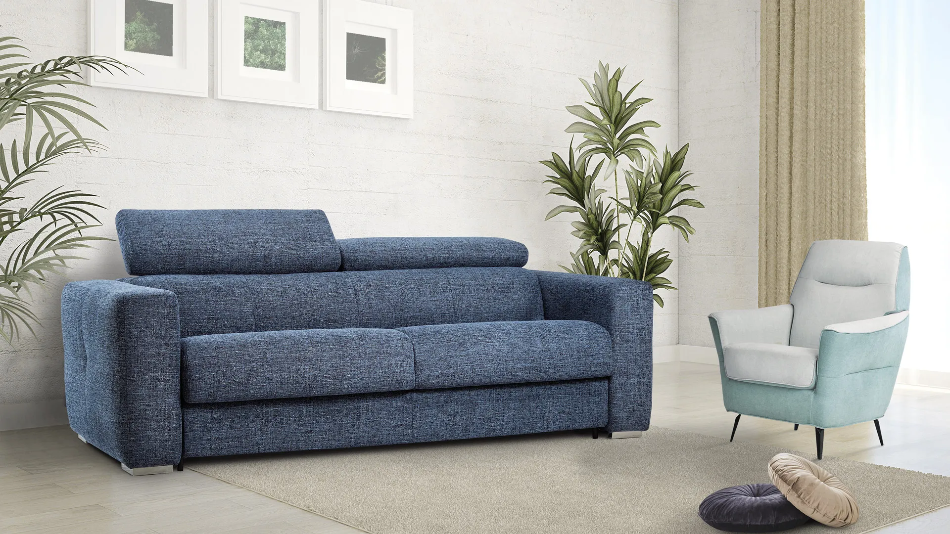 Divano Stella Aerre Divani blu con schienale Trend e poltrona azzurra