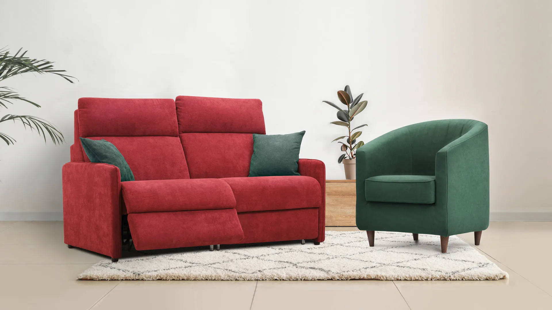 Divano relax Mia Folk Aerre Divani rosso con poltroncina verde