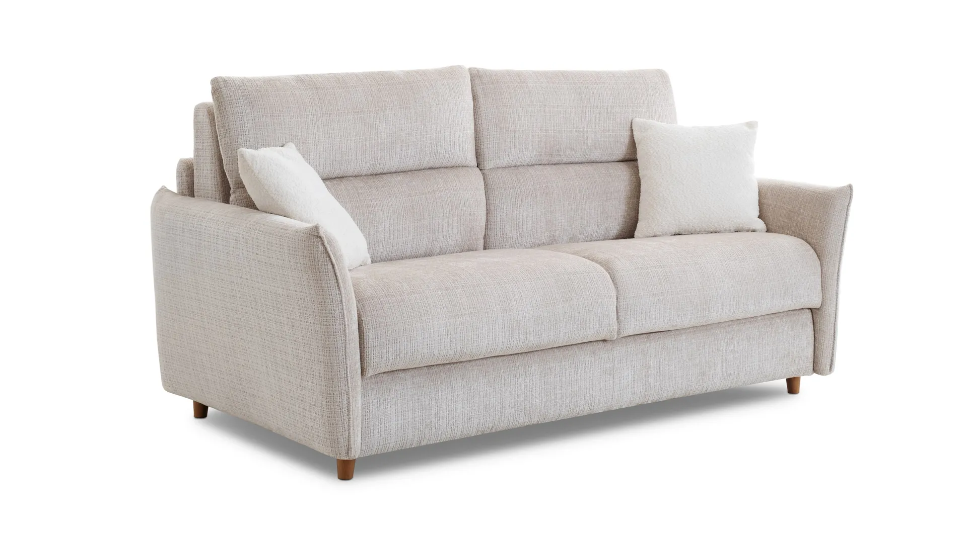 Divano letto Penny Aerre Divani panna con piedini in legno, su fondo bianco