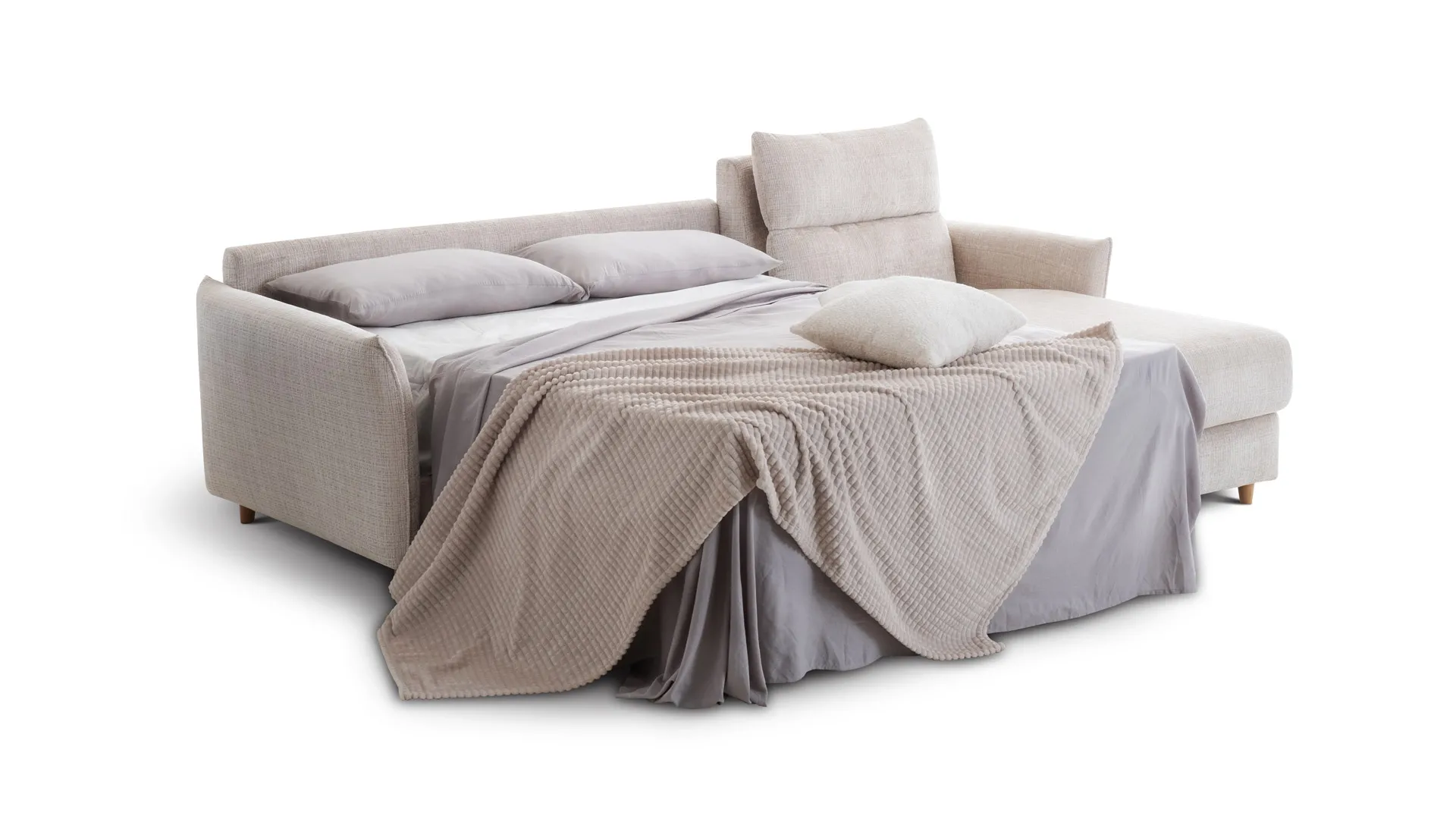 Composizione Penny Aerre Divani aperta a letto con coperta tortora