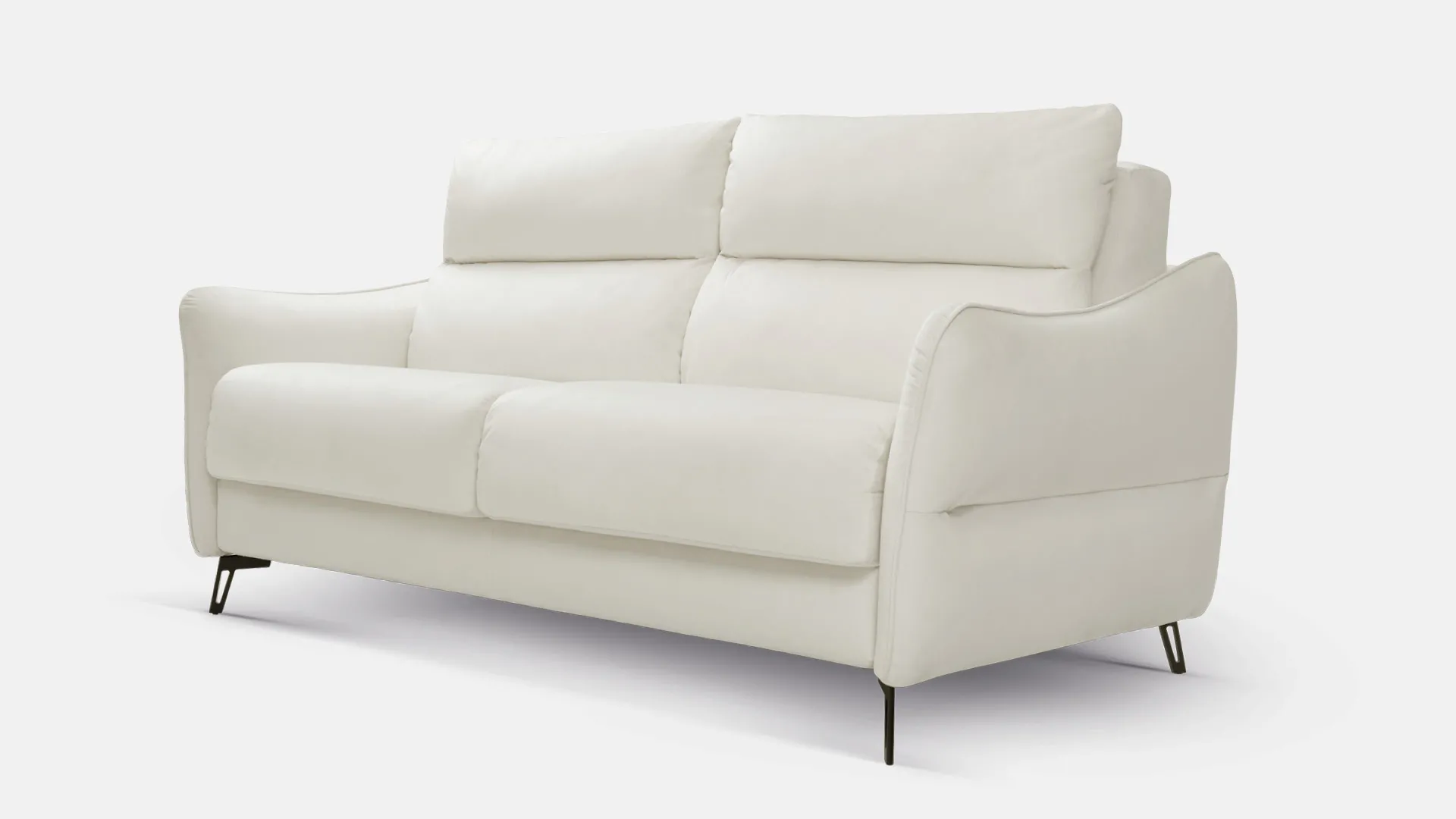 Divano letto Comodo Aerre Divani bianco latte con piedini metallici, vista frontale