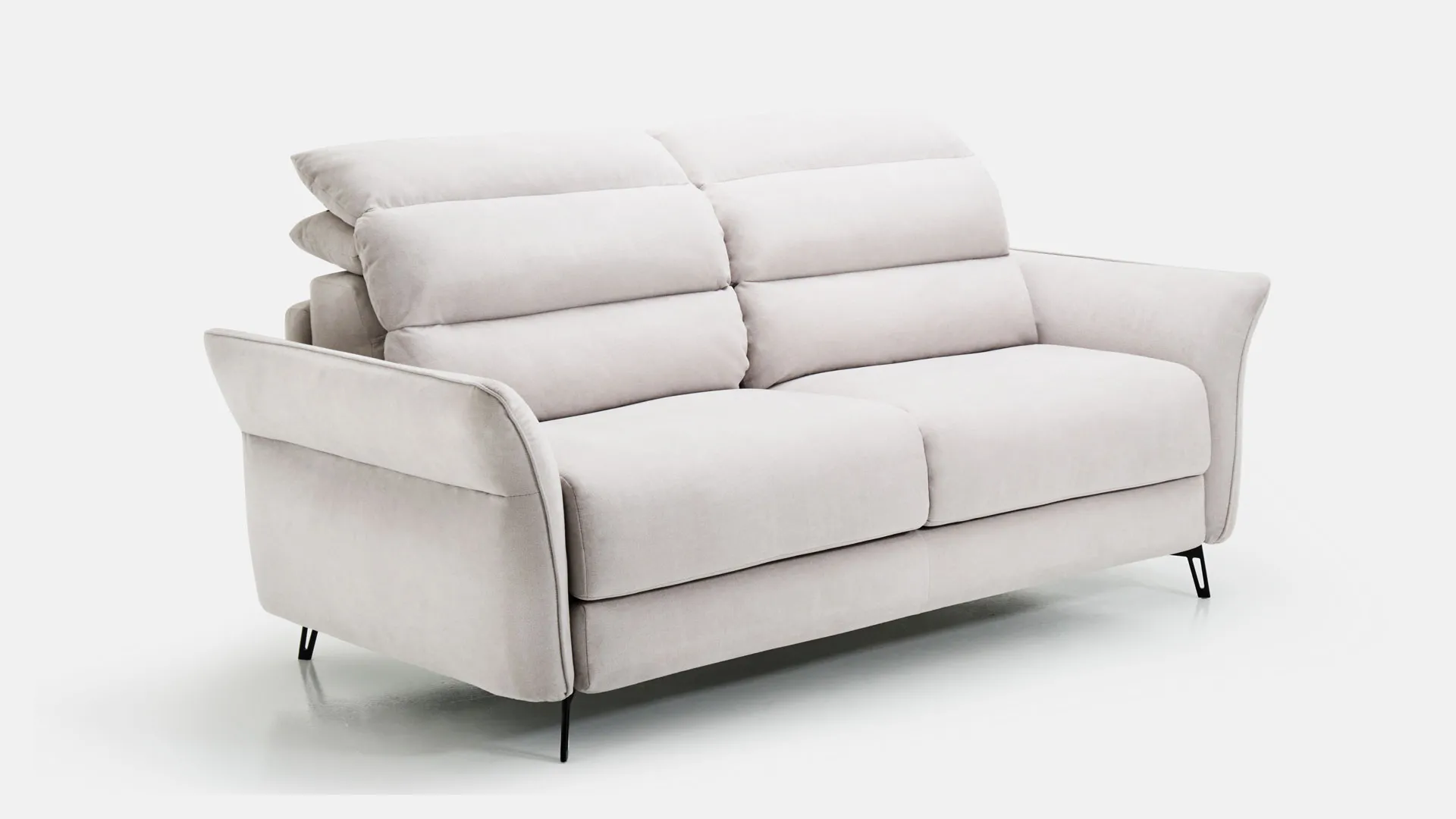 Divano letto Tenero Aerre Divani grigio perla con poggiatesta, vista frontale