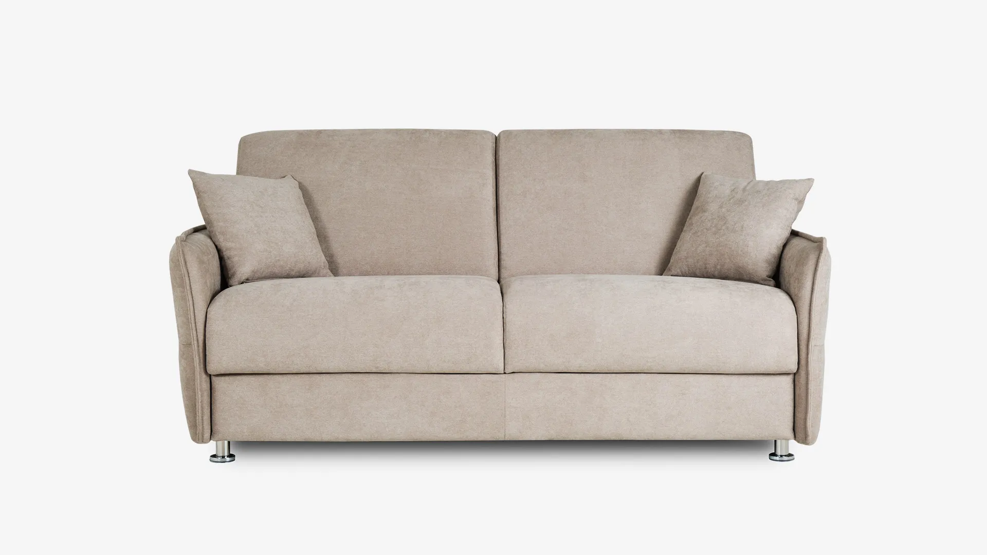 Divano letto Zelig Aerre Divani beige con piedini argento, vista frontale
