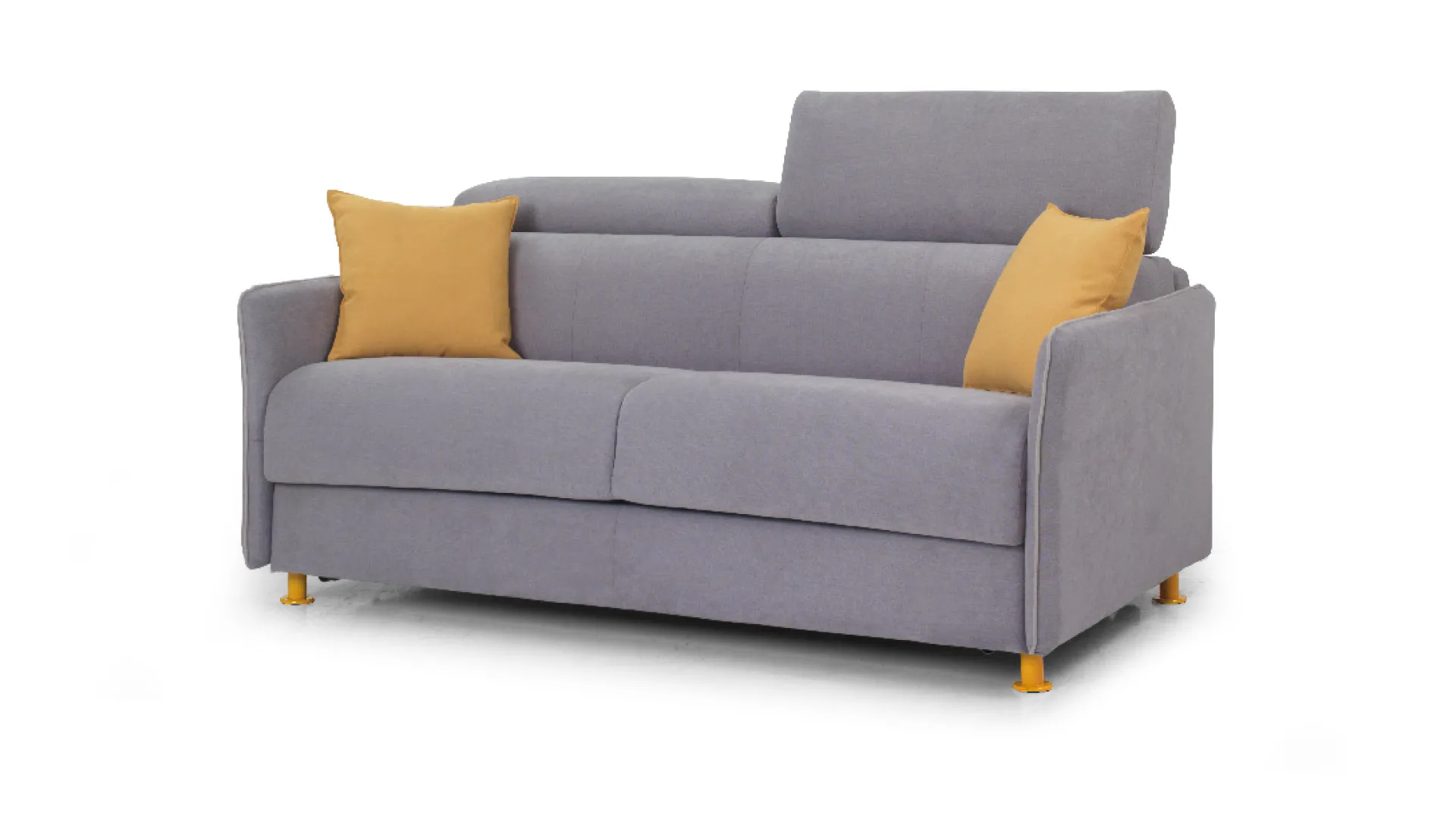 Divano letto Zara Style Aerre Divani grigio con poggiatesta alzato e cuscini gialli