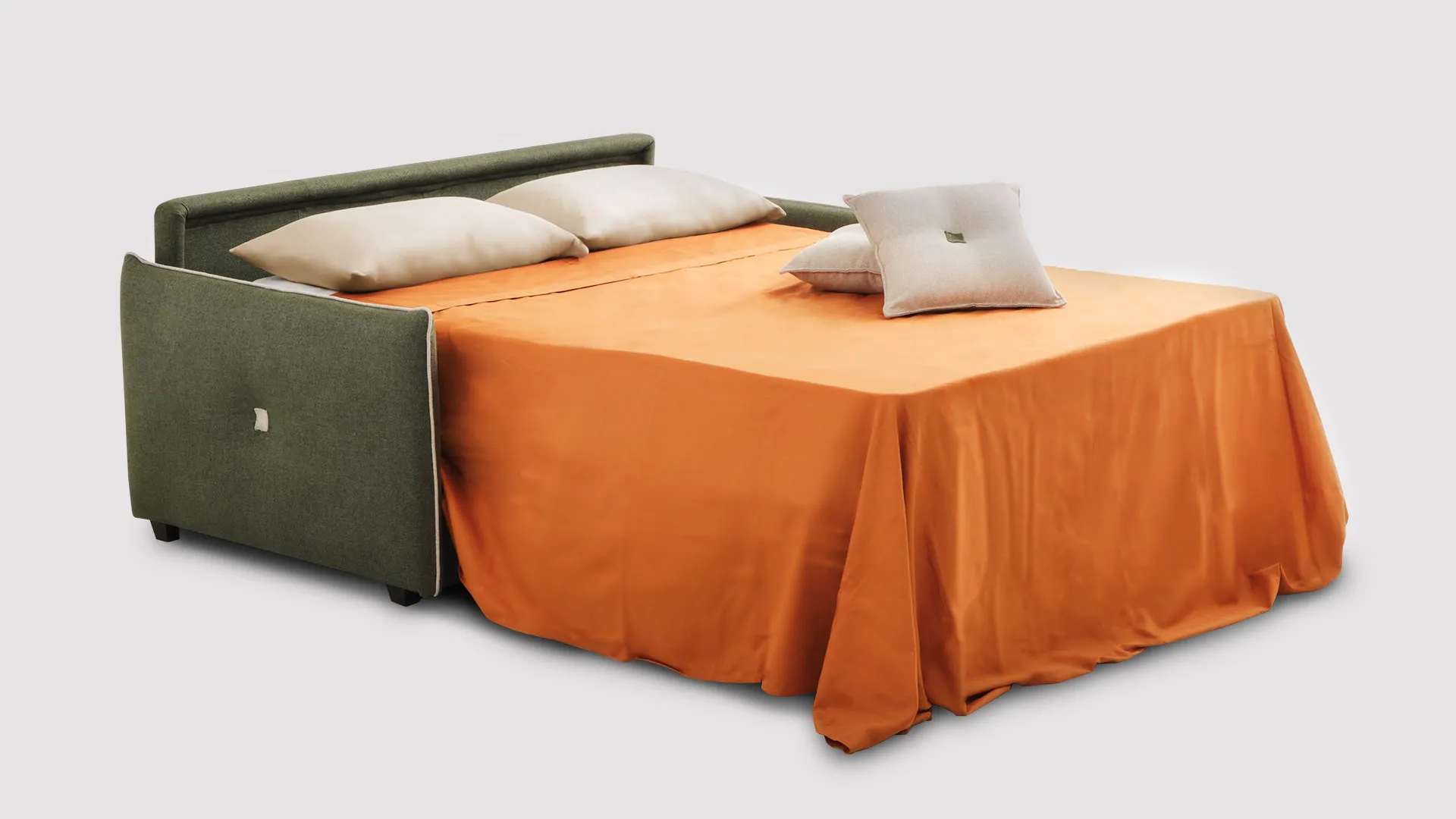 Divano letto Kristal Aerre Divani aperto con copriletto arancione