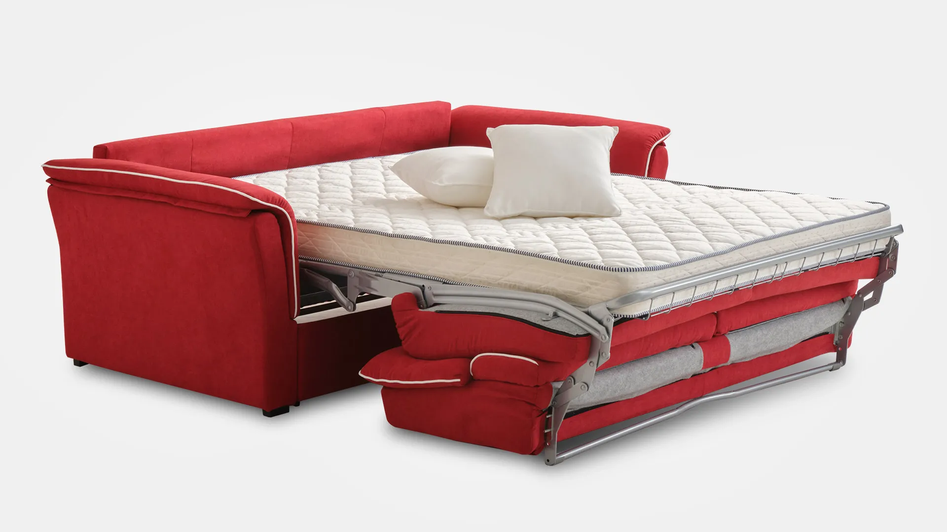 Divano letto Megan Aerre Divani rosso aperto con materasso