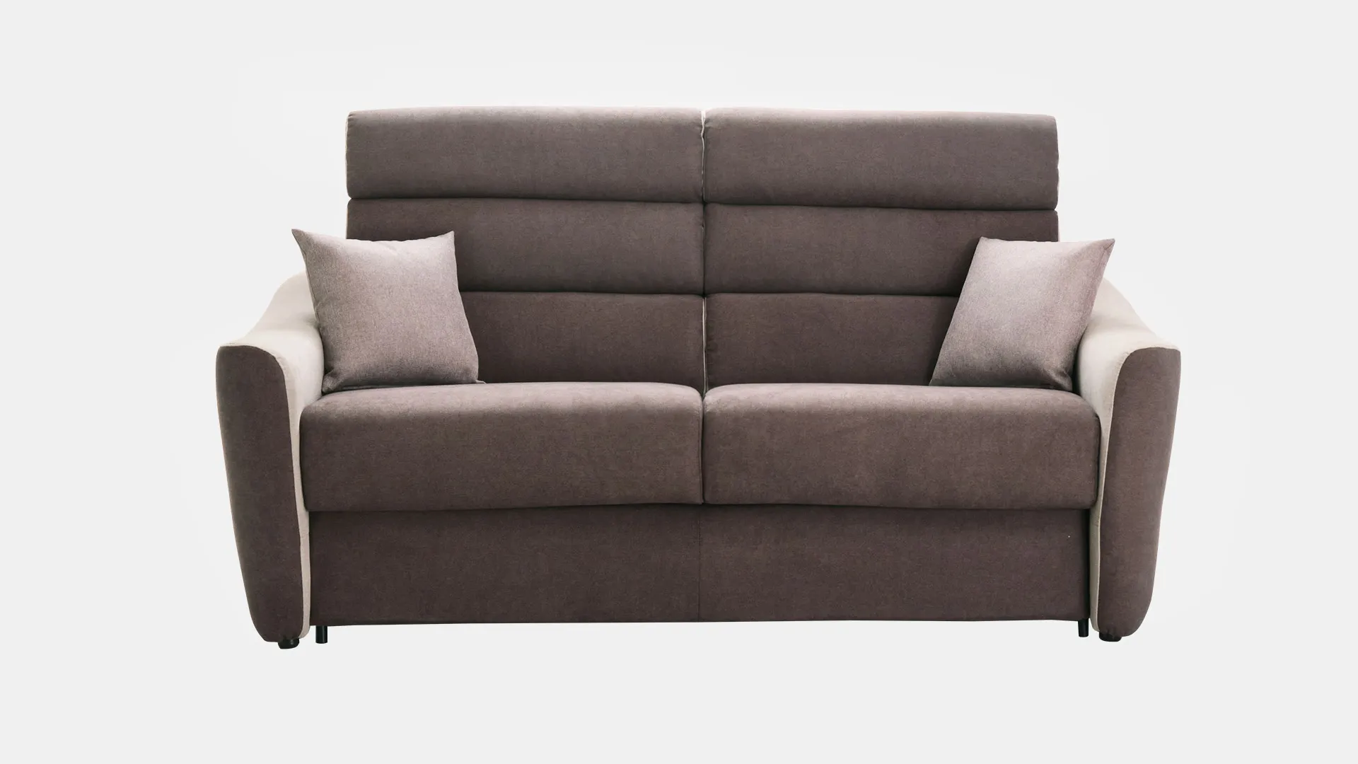 Divano letto Bellini Aerre Divani marrone con bordino chiaro, vista frontale