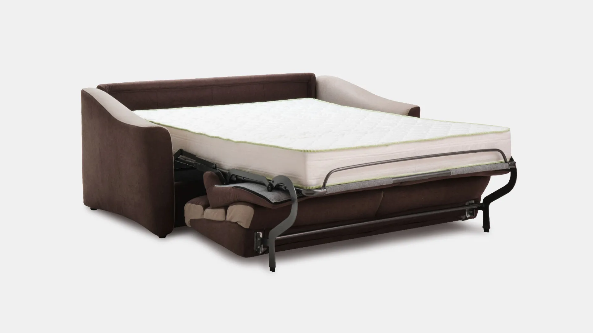 Divano letto Bellini Aerre Divani marrone aperto con materasso alto
