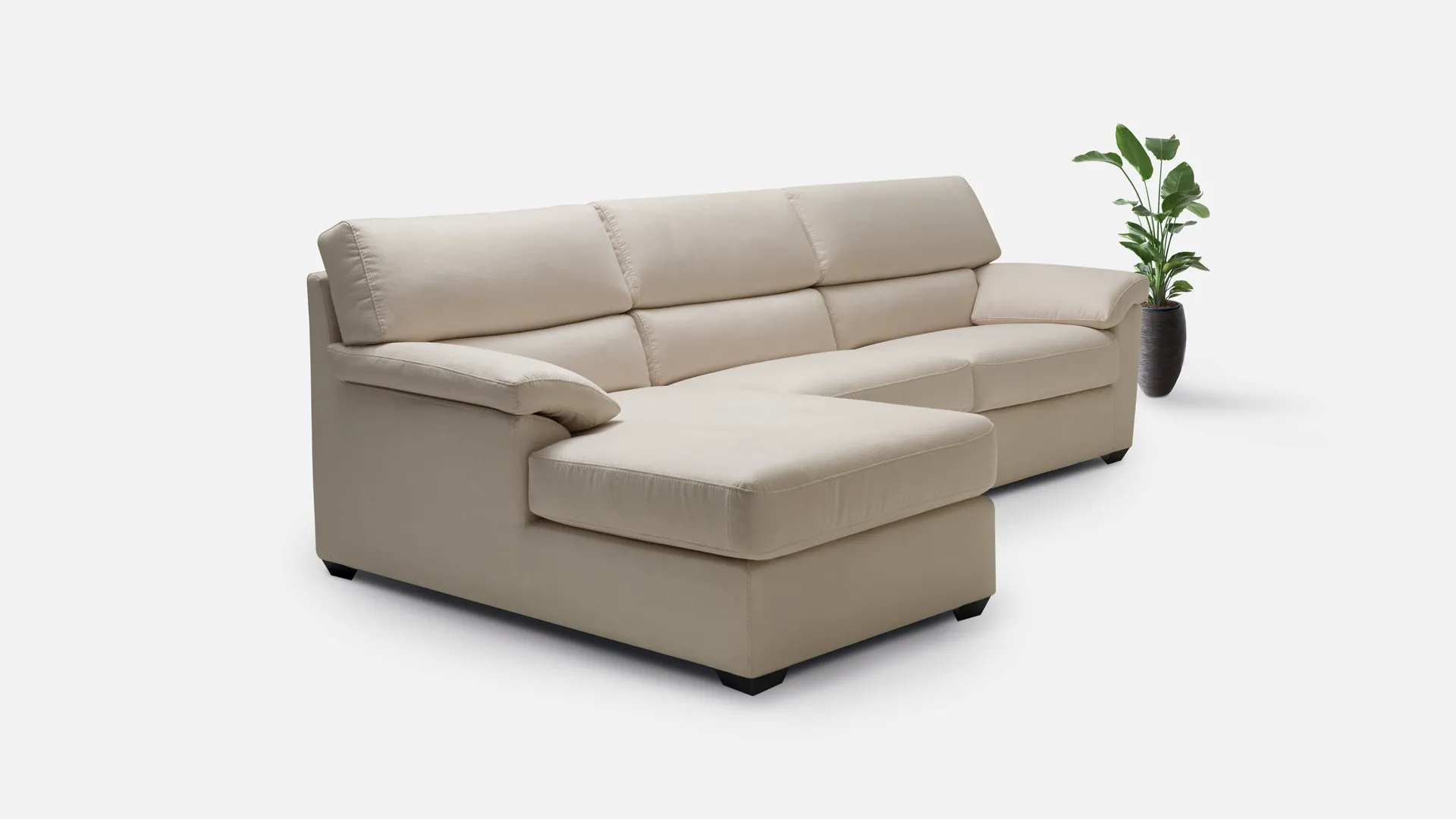 Composizione Pascoli Aerre Divani crema con chaise longue, su fondo grigio