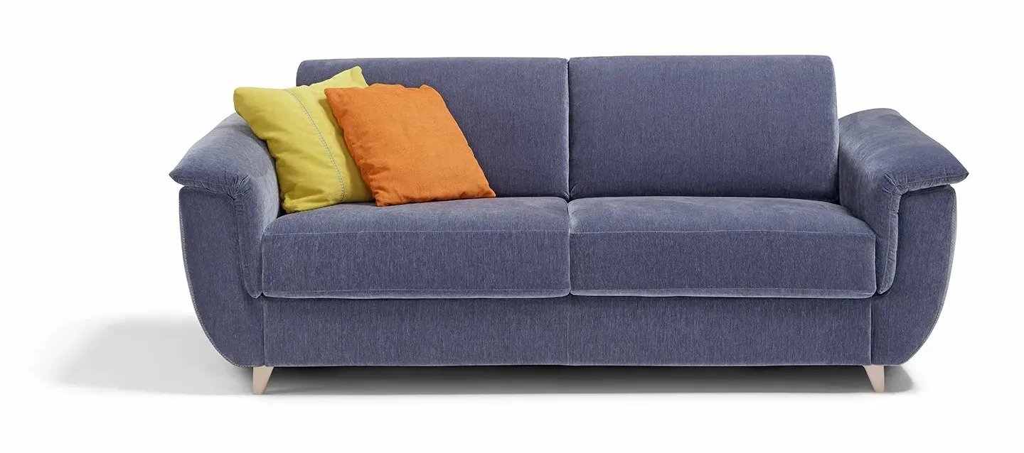 Divano letto Modular Standard Dienne blu con braccioli sagomati e piedi conici