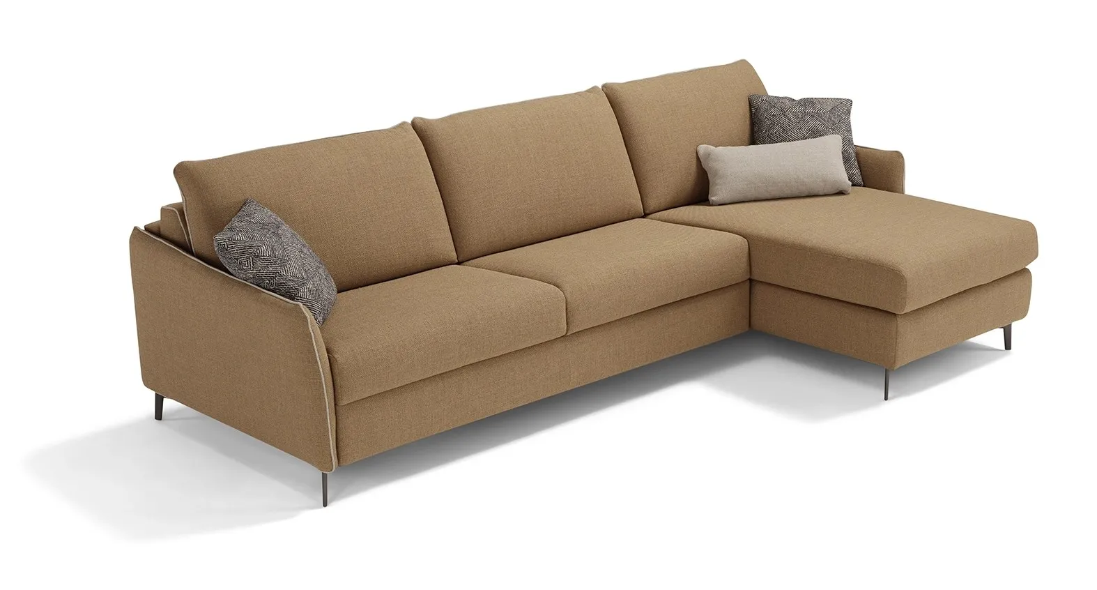 Divano letto Valentina Dienne con chaise longue e cuscini grigi