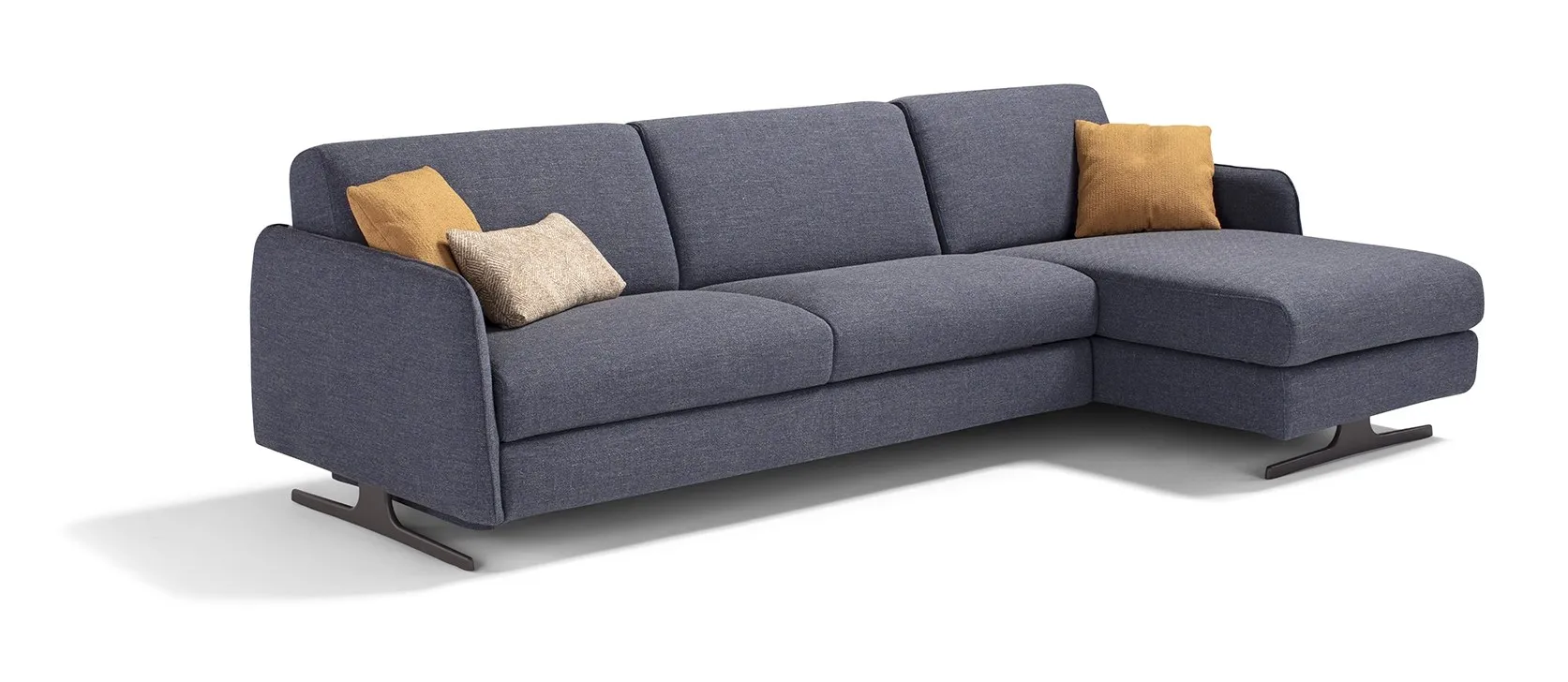 Divano letto Revival Dienne con chaise longue e cuscini senape