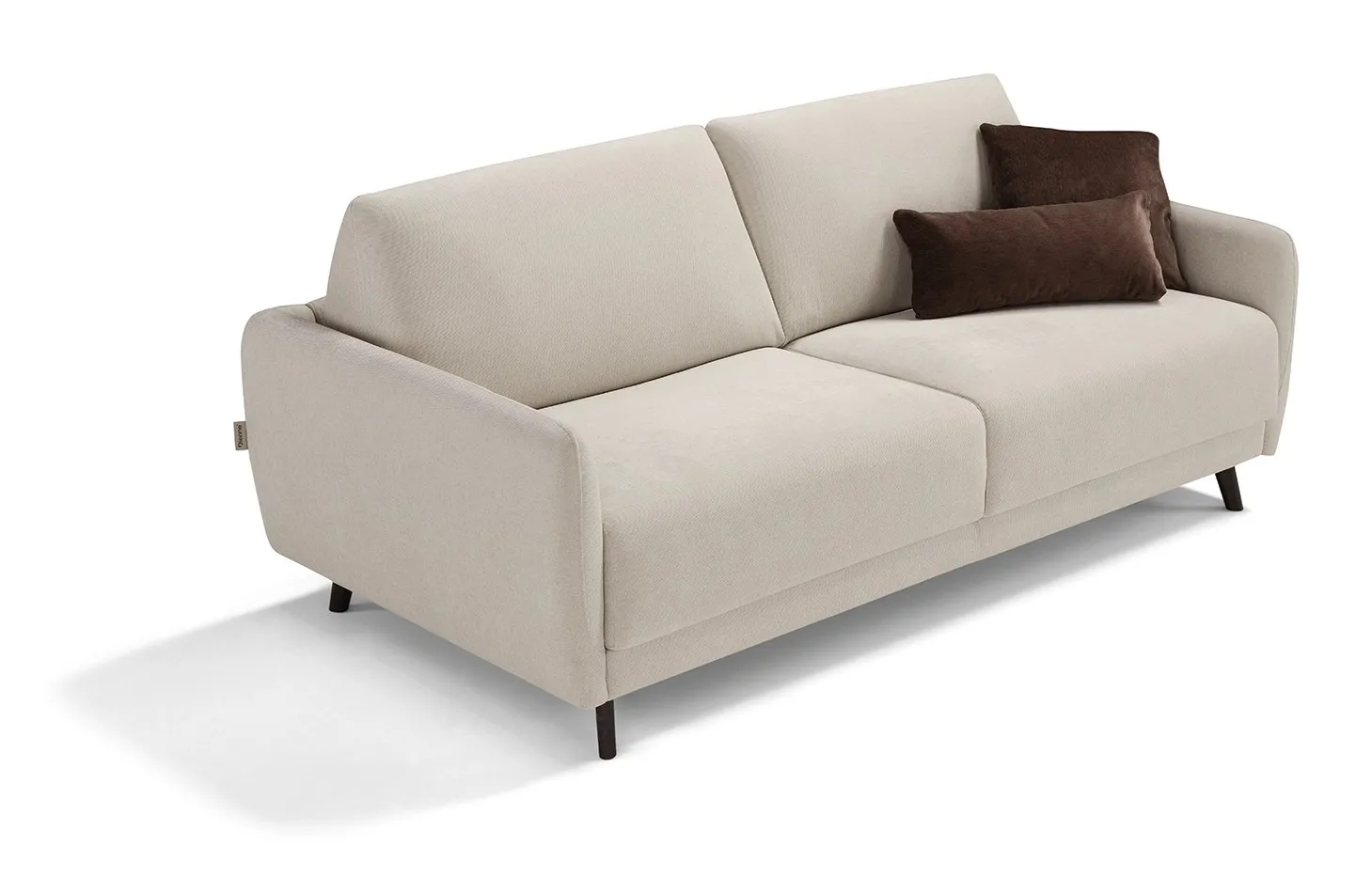 Divano letto Ghali Dienne di tre quarti con gambe in legno inclinate