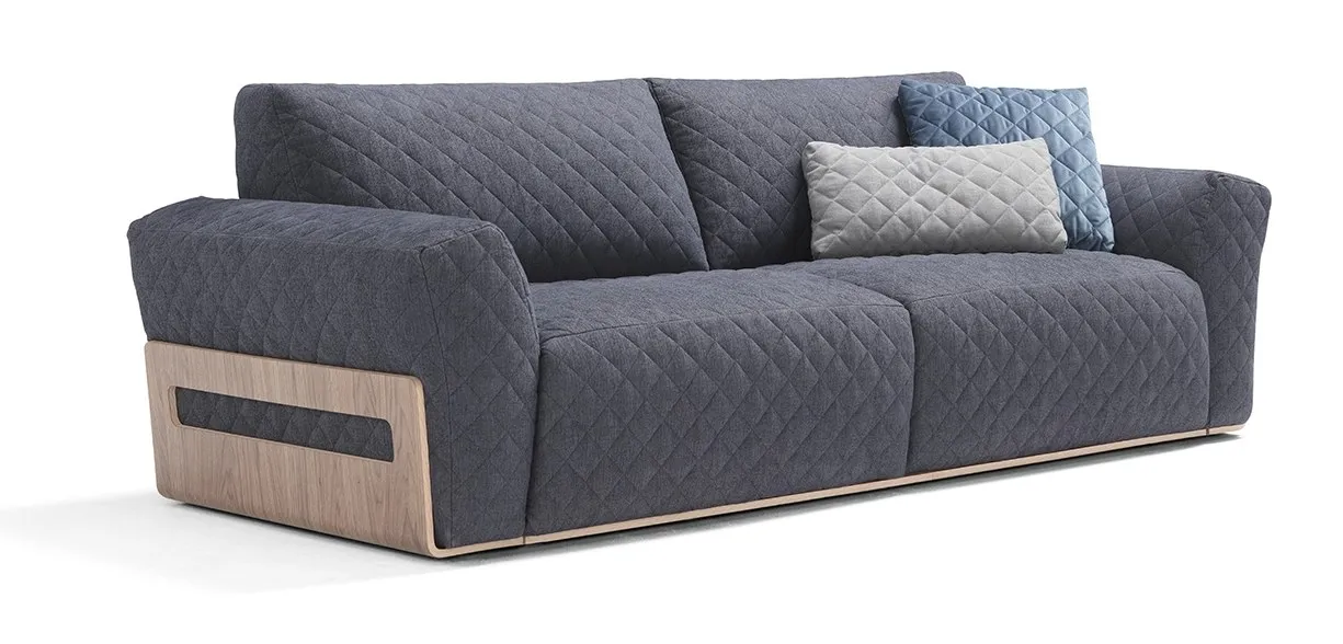 Divano letto Bubble Dienne grigio antracite con basamento curvato in legno chiaro