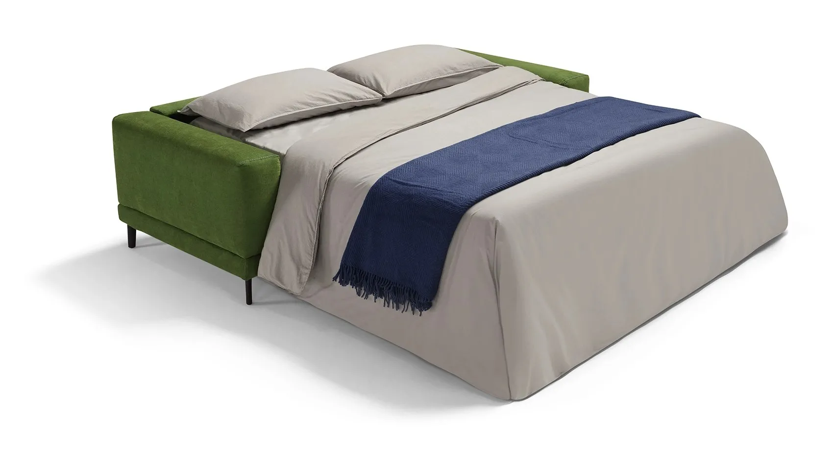 Divano letto Naxos Dienne aperto con coperta blu