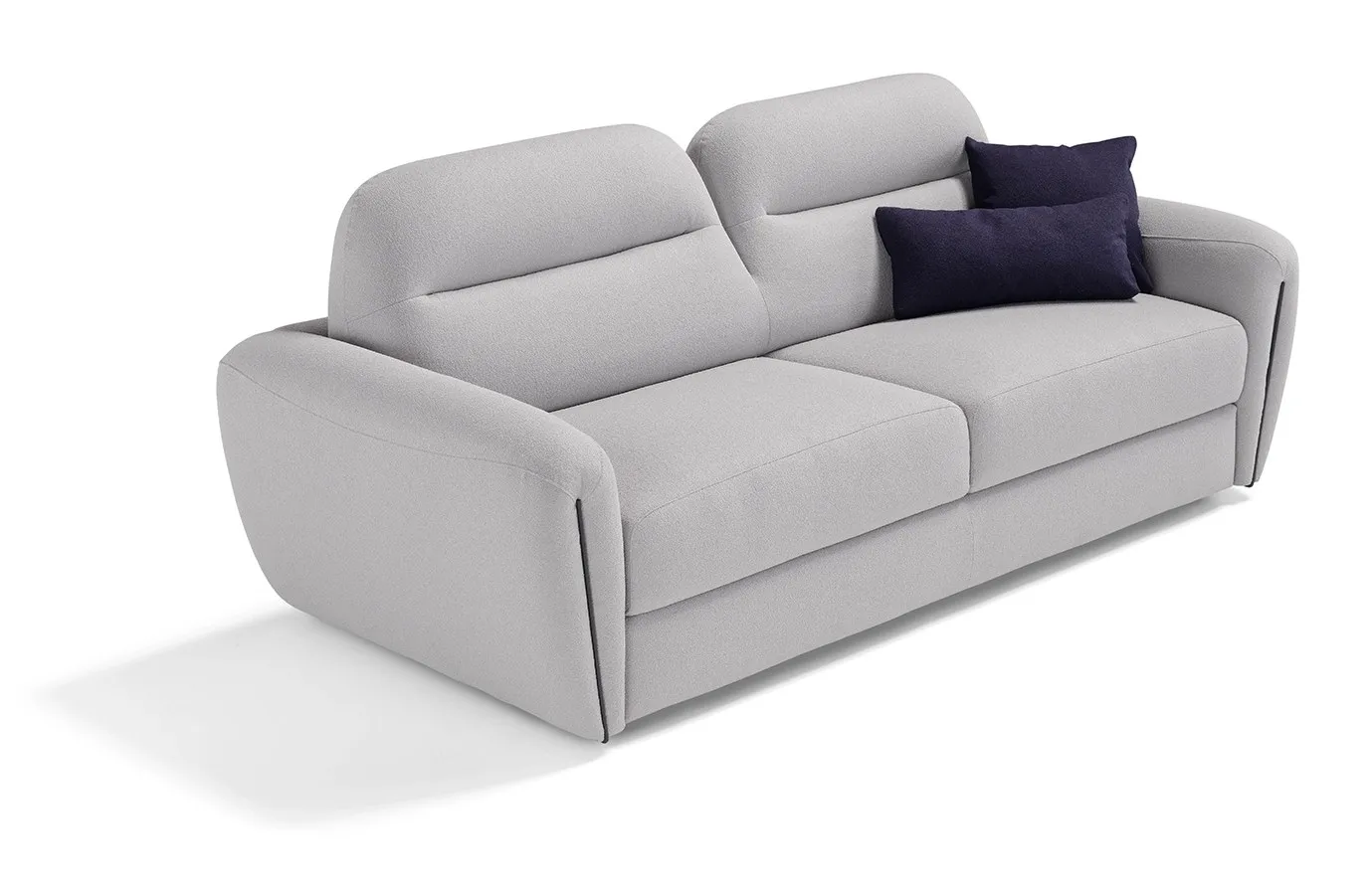 Divano letto Soul Dienne di tre quarti con il tondino metallico sul bracciolo